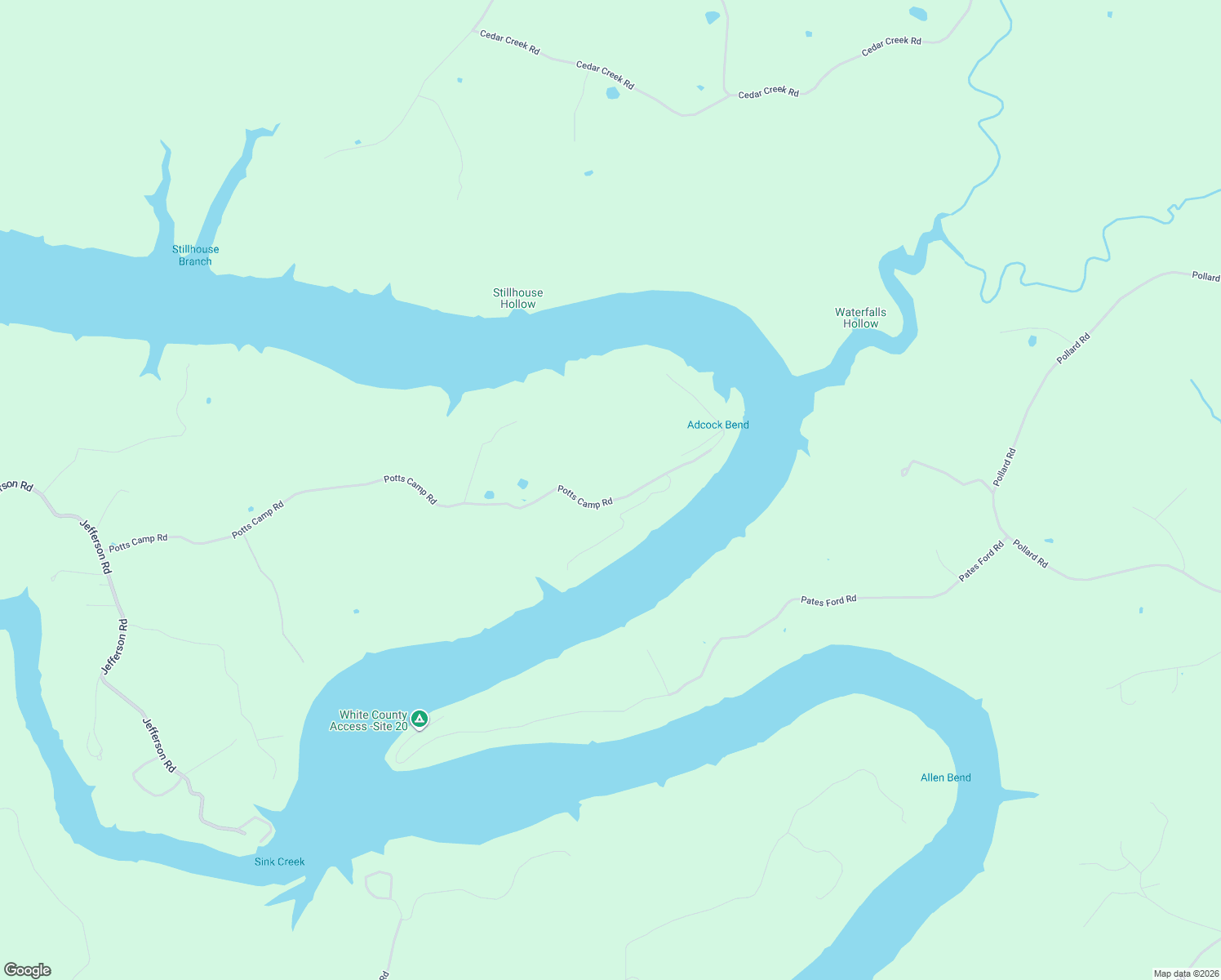 map of restaurants, bars, coffee shops, grocery stores, and more near 1582 Potts Camp Road in Smithville