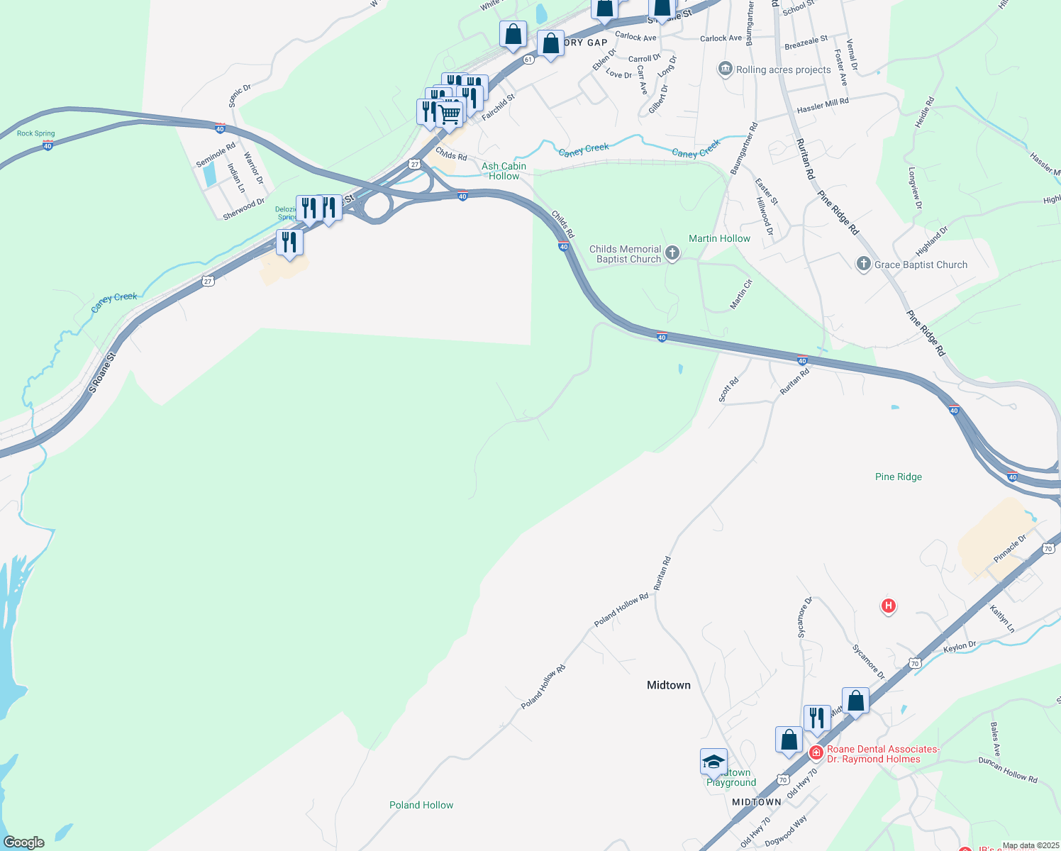 map of restaurants, bars, coffee shops, grocery stores, and more near 489 Ashe Cabin Hollow Rd in Harriman