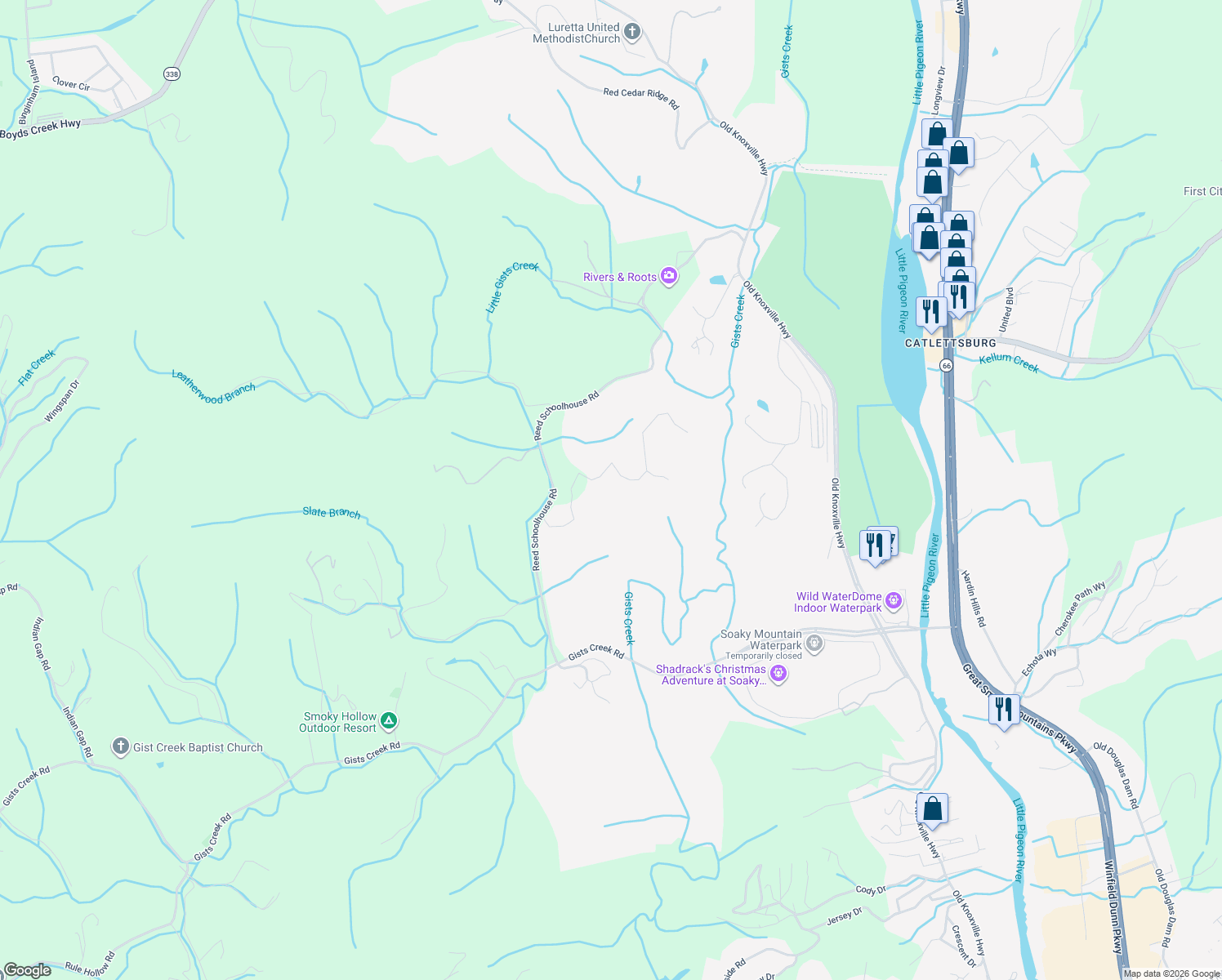 map of restaurants, bars, coffee shops, grocery stores, and more near in Sevierville