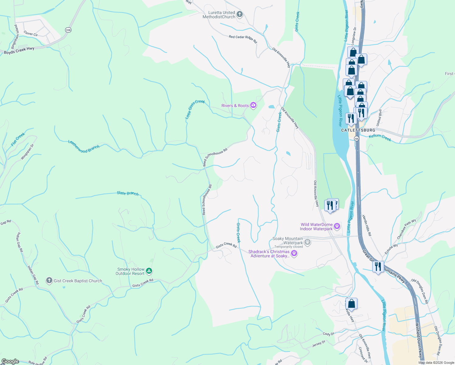 map of restaurants, bars, coffee shops, grocery stores, and more near in Sevierville