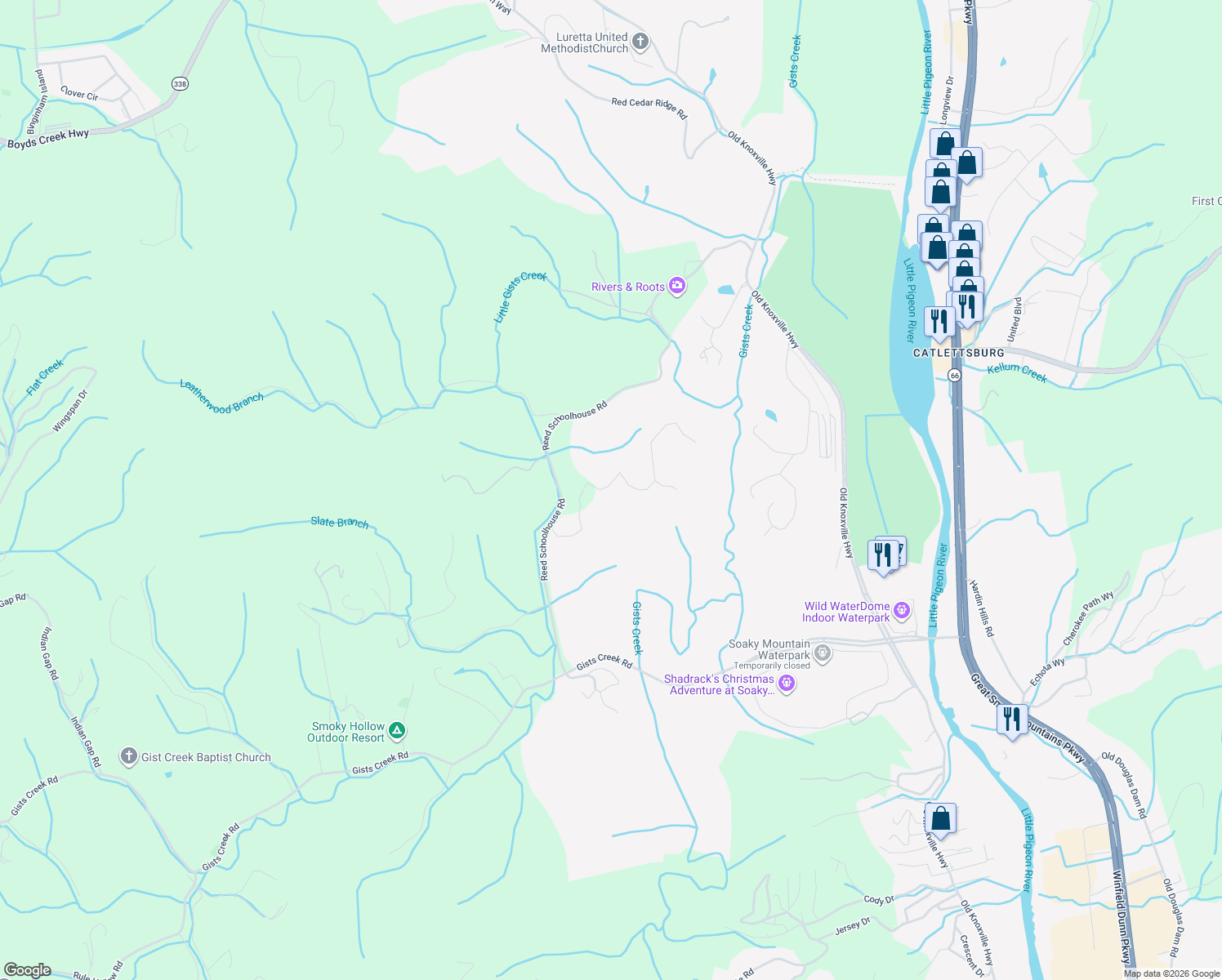 map of restaurants, bars, coffee shops, grocery stores, and more near in Sevierville