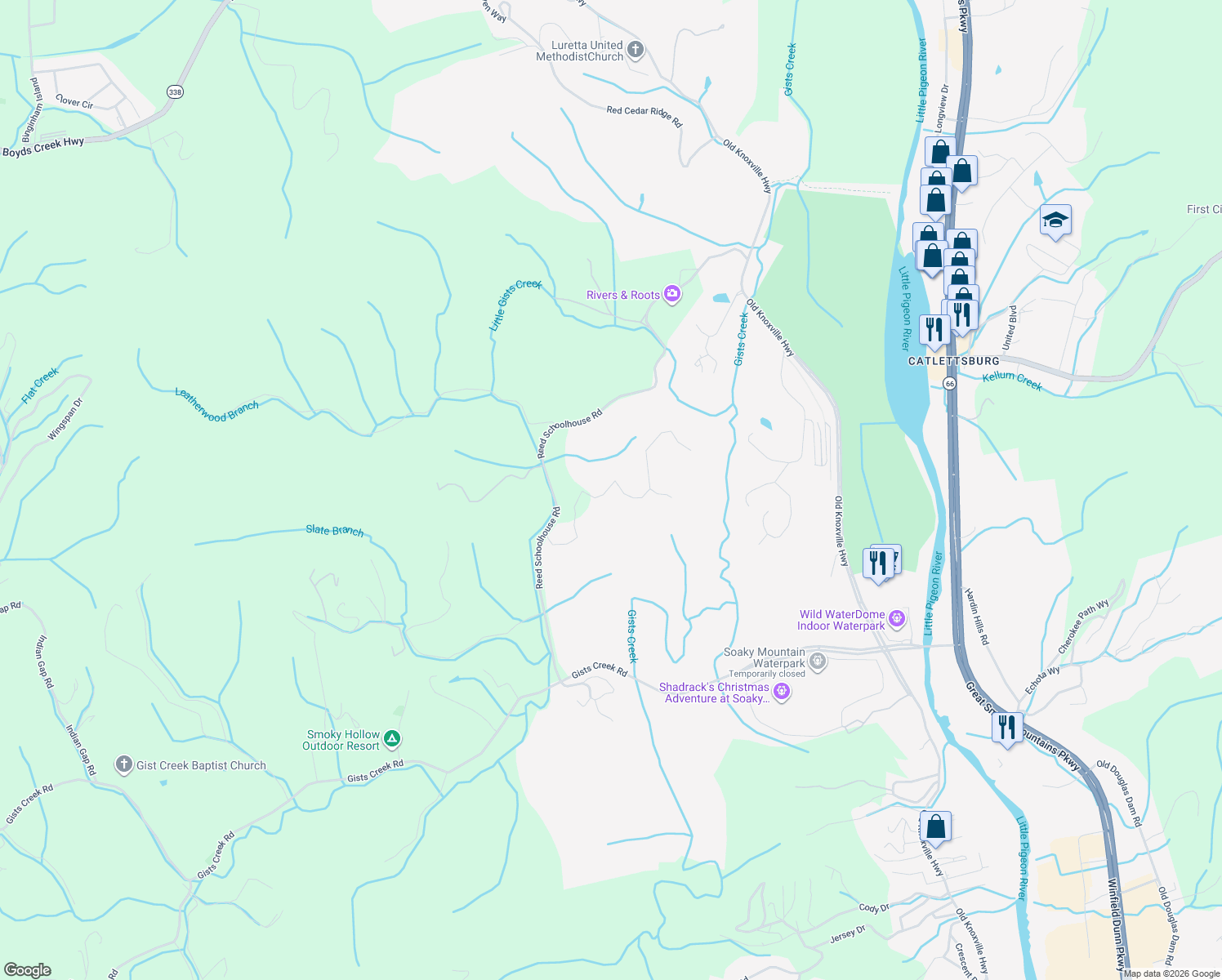 map of restaurants, bars, coffee shops, grocery stores, and more near in Sevierville