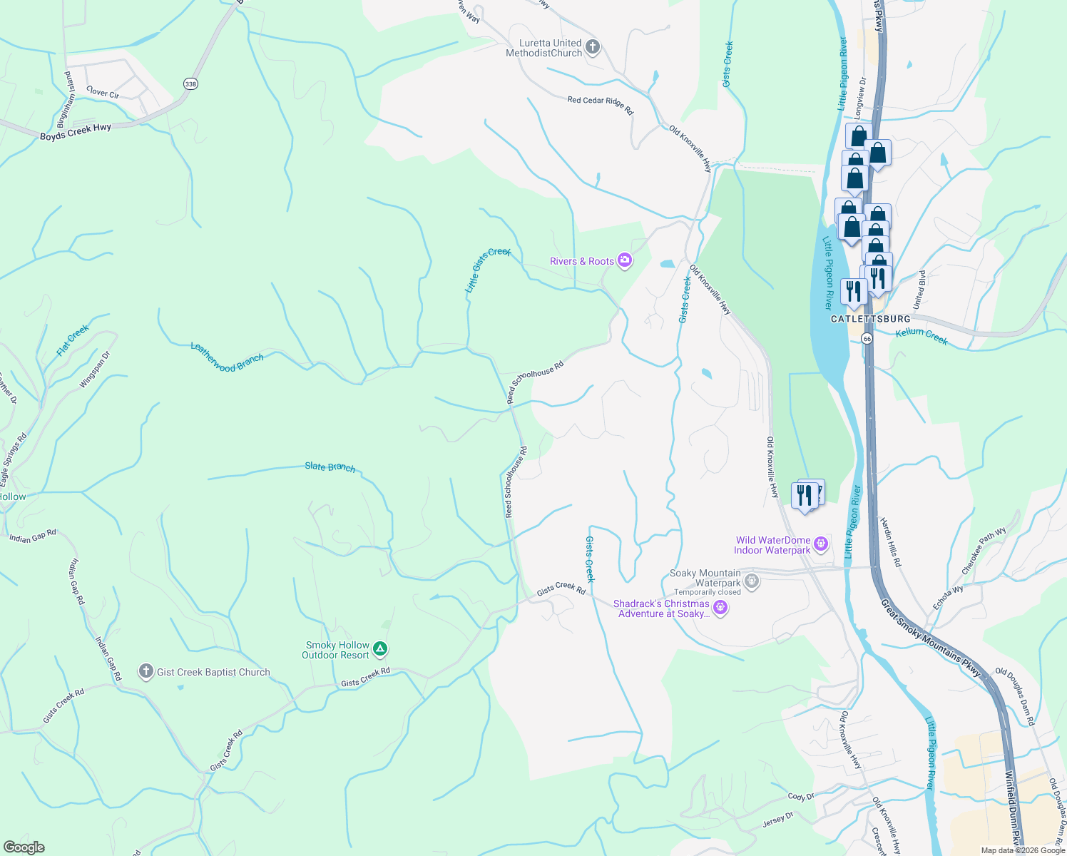 map of restaurants, bars, coffee shops, grocery stores, and more near in Sevierville