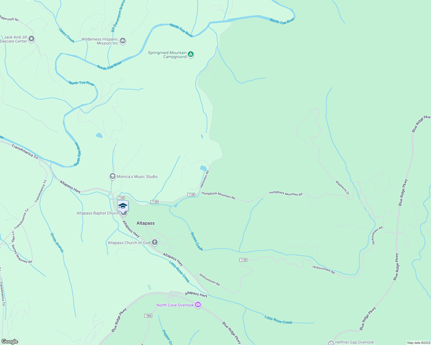 map of restaurants, bars, coffee shops, grocery stores, and more near 42 Elliot Hill Drive in Spruce Pine