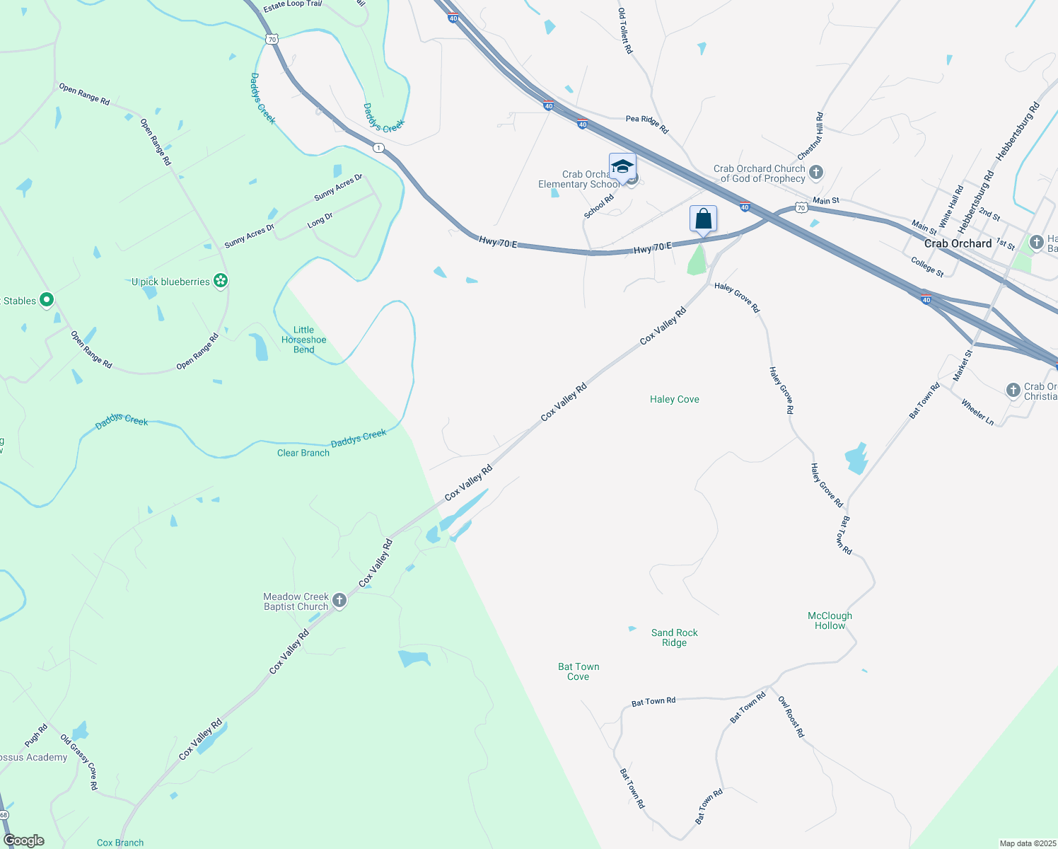map of restaurants, bars, coffee shops, grocery stores, and more near 104 Pelfrey Road in Crossville