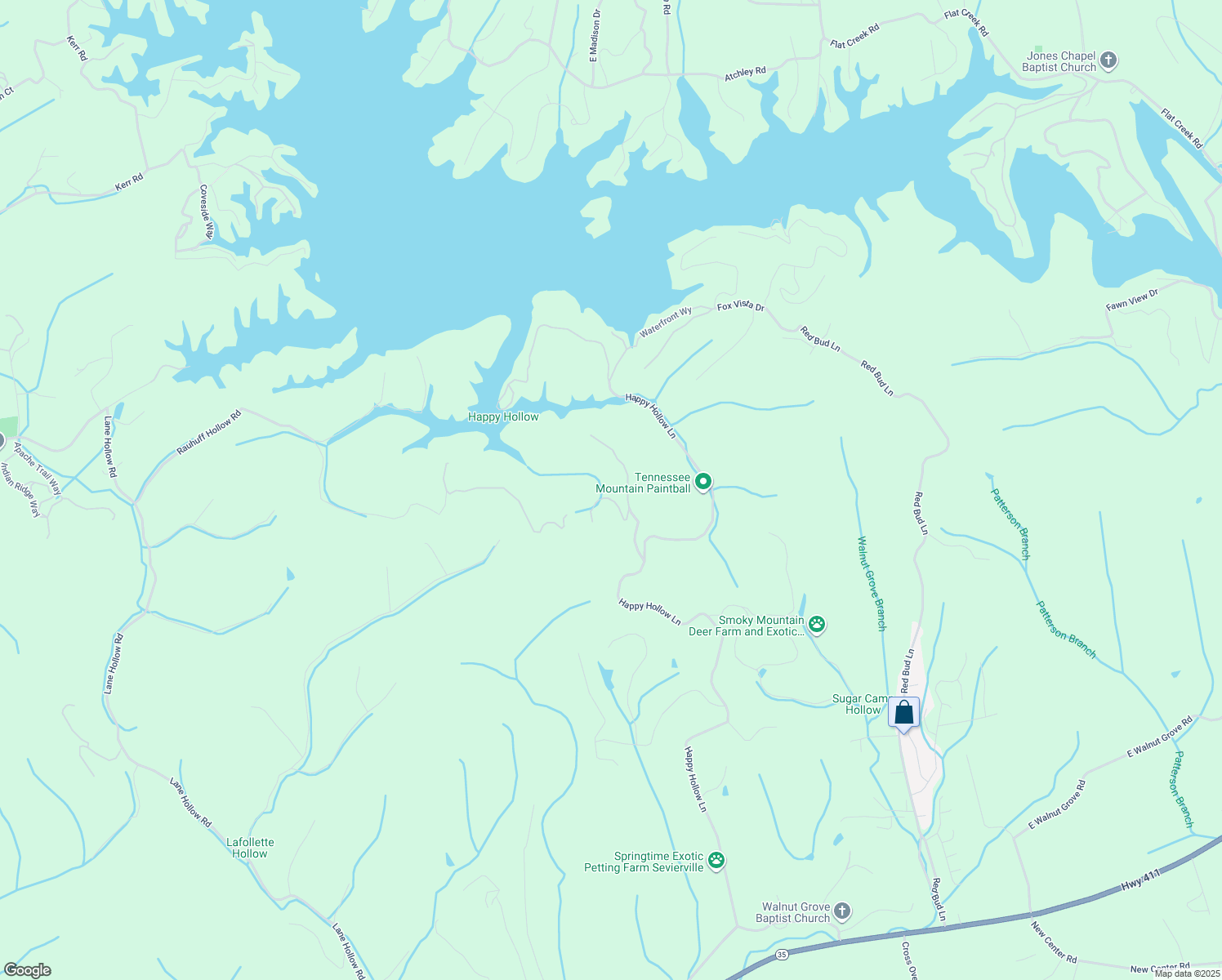 map of restaurants, bars, coffee shops, grocery stores, and more near 1920 Wild Flower Way in Sevierville