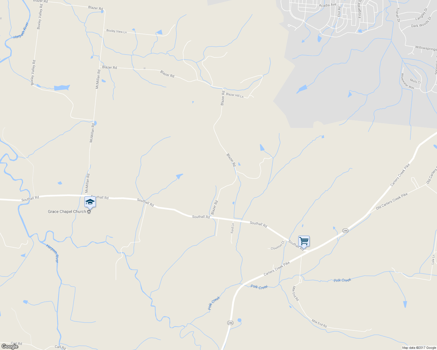 map of restaurants, bars, coffee shops, grocery stores, and more near 3137 Blazer Road in Franklin