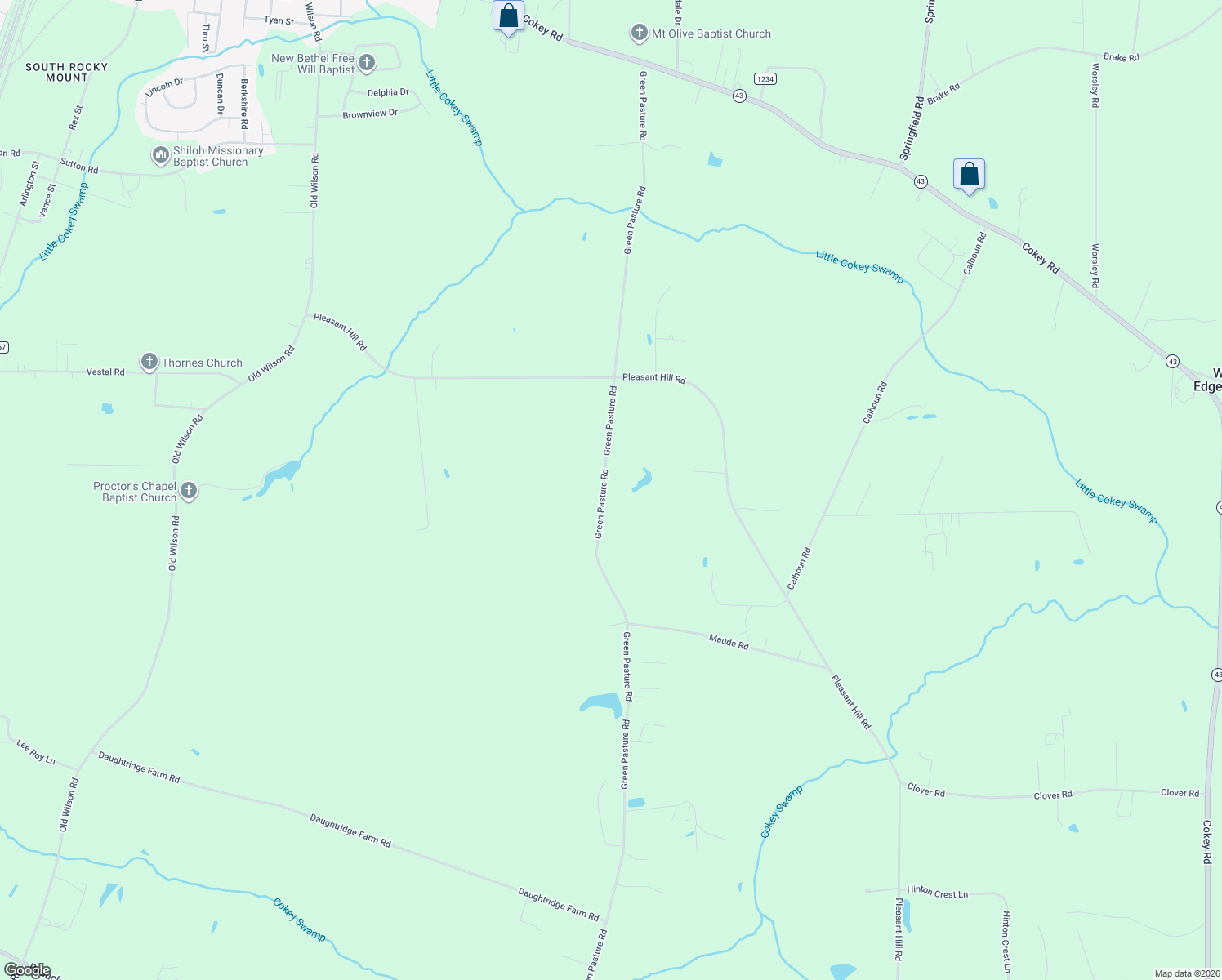 map of restaurants, bars, coffee shops, grocery stores, and more near 1269 Green Pasture Road in Rocky Mount