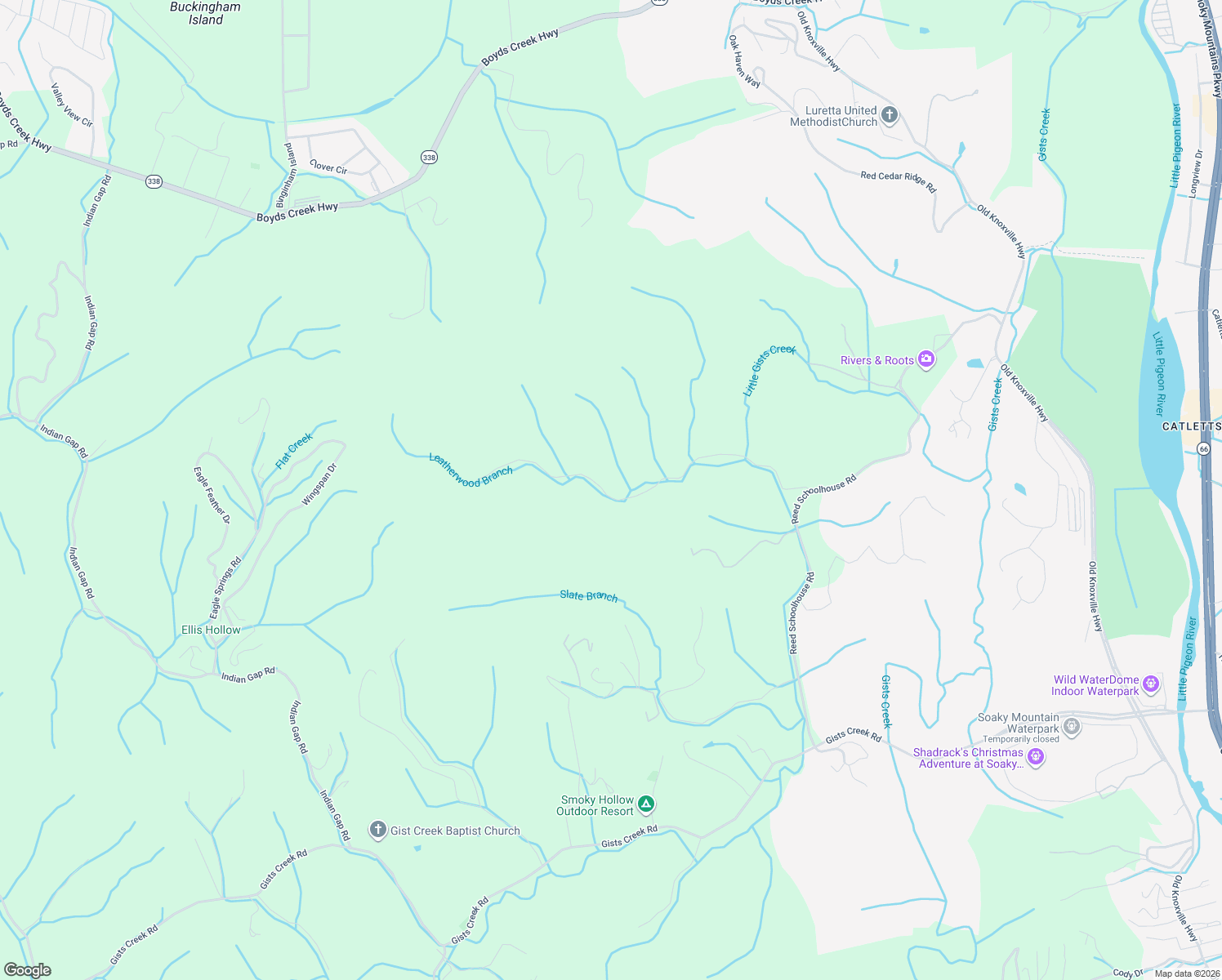 map of restaurants, bars, coffee shops, grocery stores, and more near 495 Leatherwood Road in Sevierville