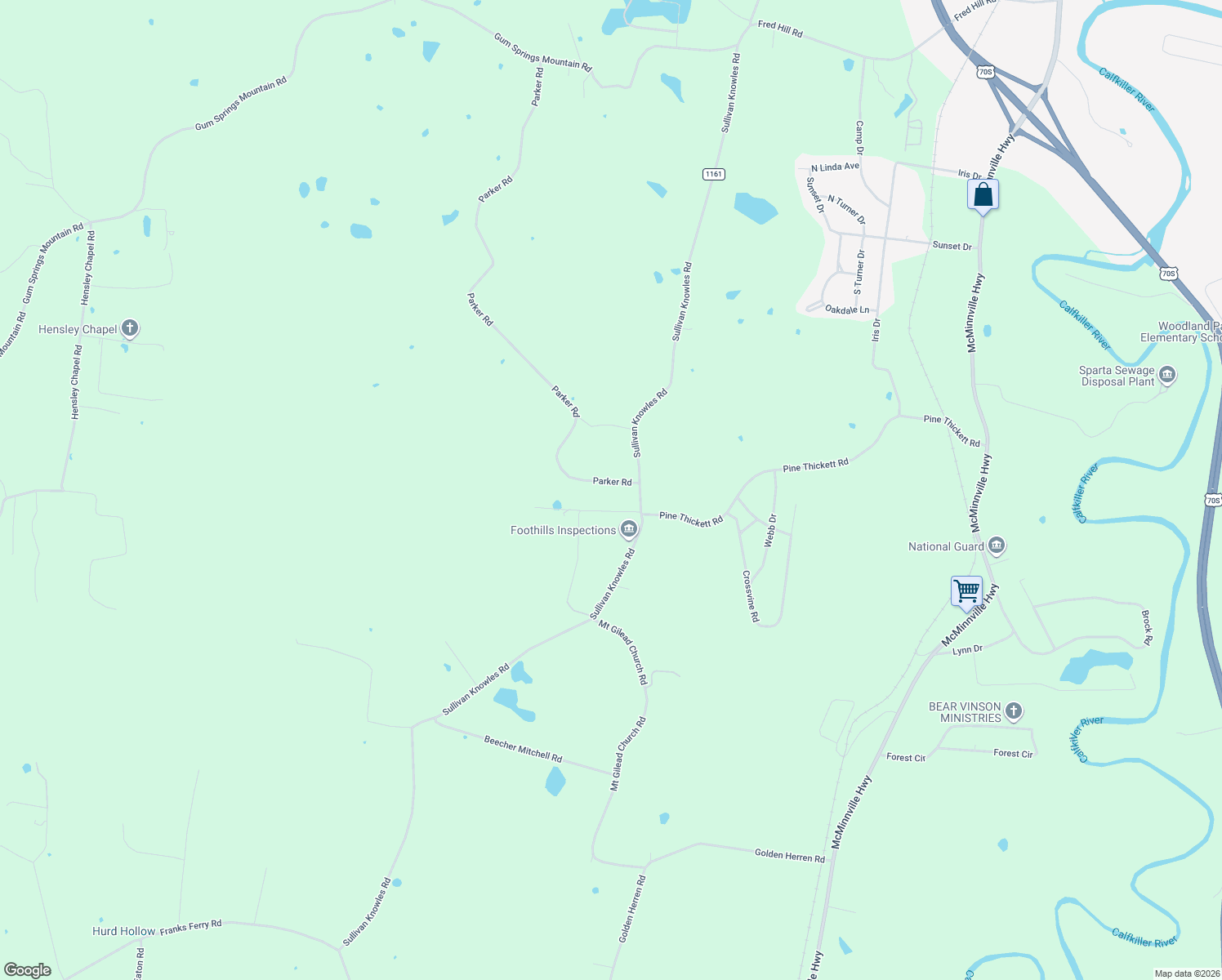 map of restaurants, bars, coffee shops, grocery stores, and more near 1688 Parker Rd in Sparta