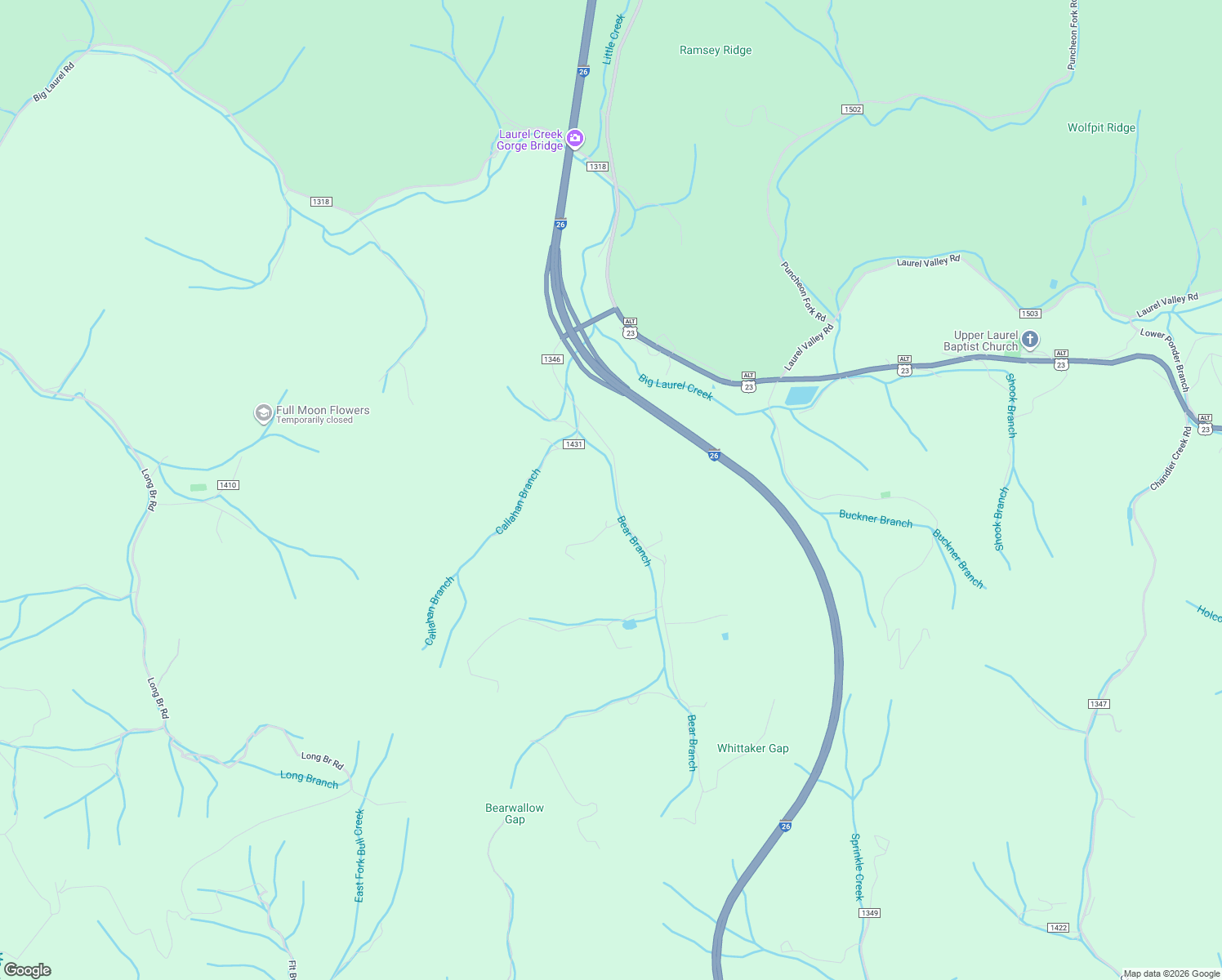 map of restaurants, bars, coffee shops, grocery stores, and more near 2545 Bear Branch Road in Mars Hill