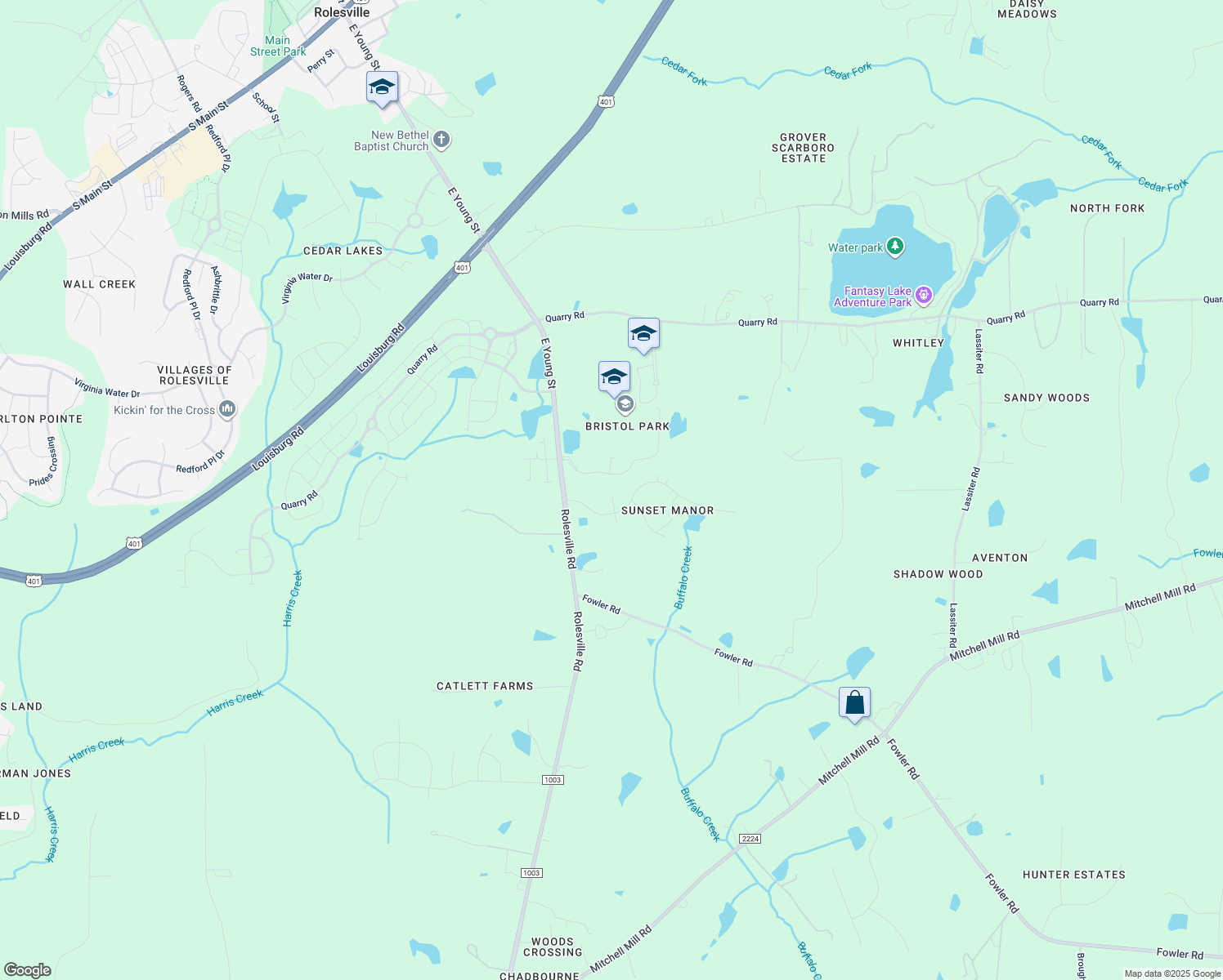 map of restaurants, bars, coffee shops, grocery stores, and more near 6812 Rising Sun Court in Wake Forest