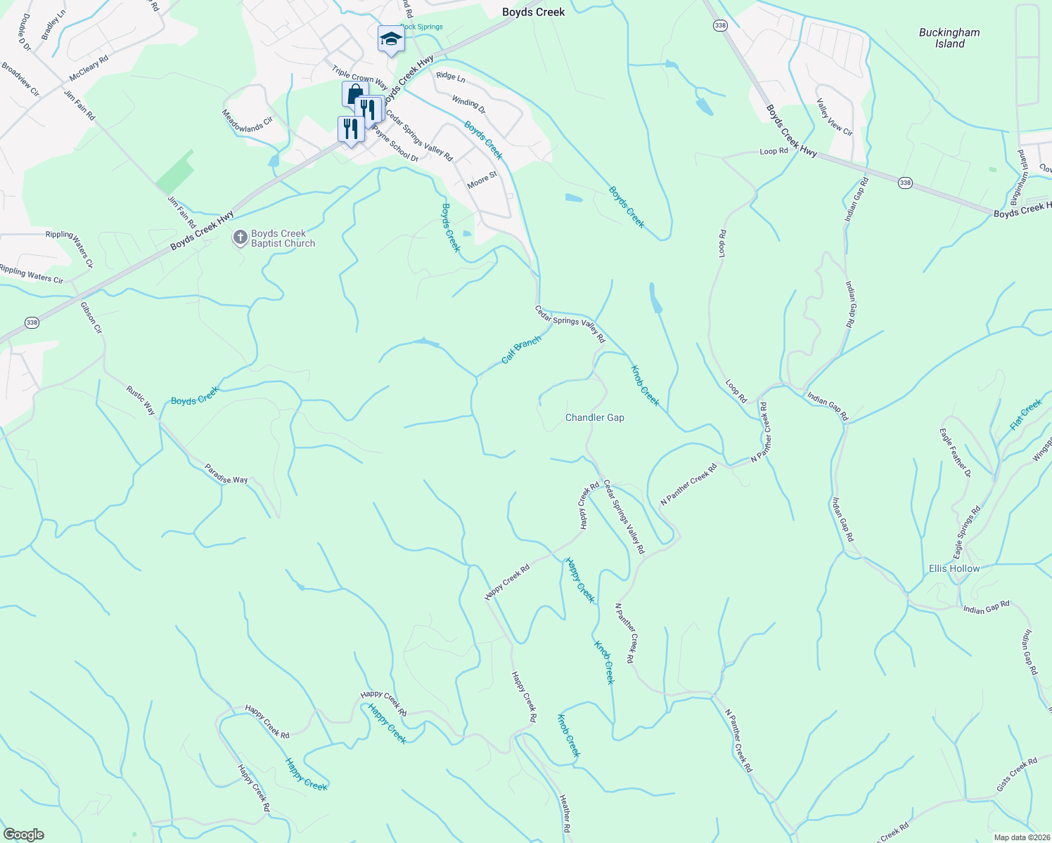 map of restaurants, bars, coffee shops, grocery stores, and more near 945 Cedar Springs Valley Road in Sevierville