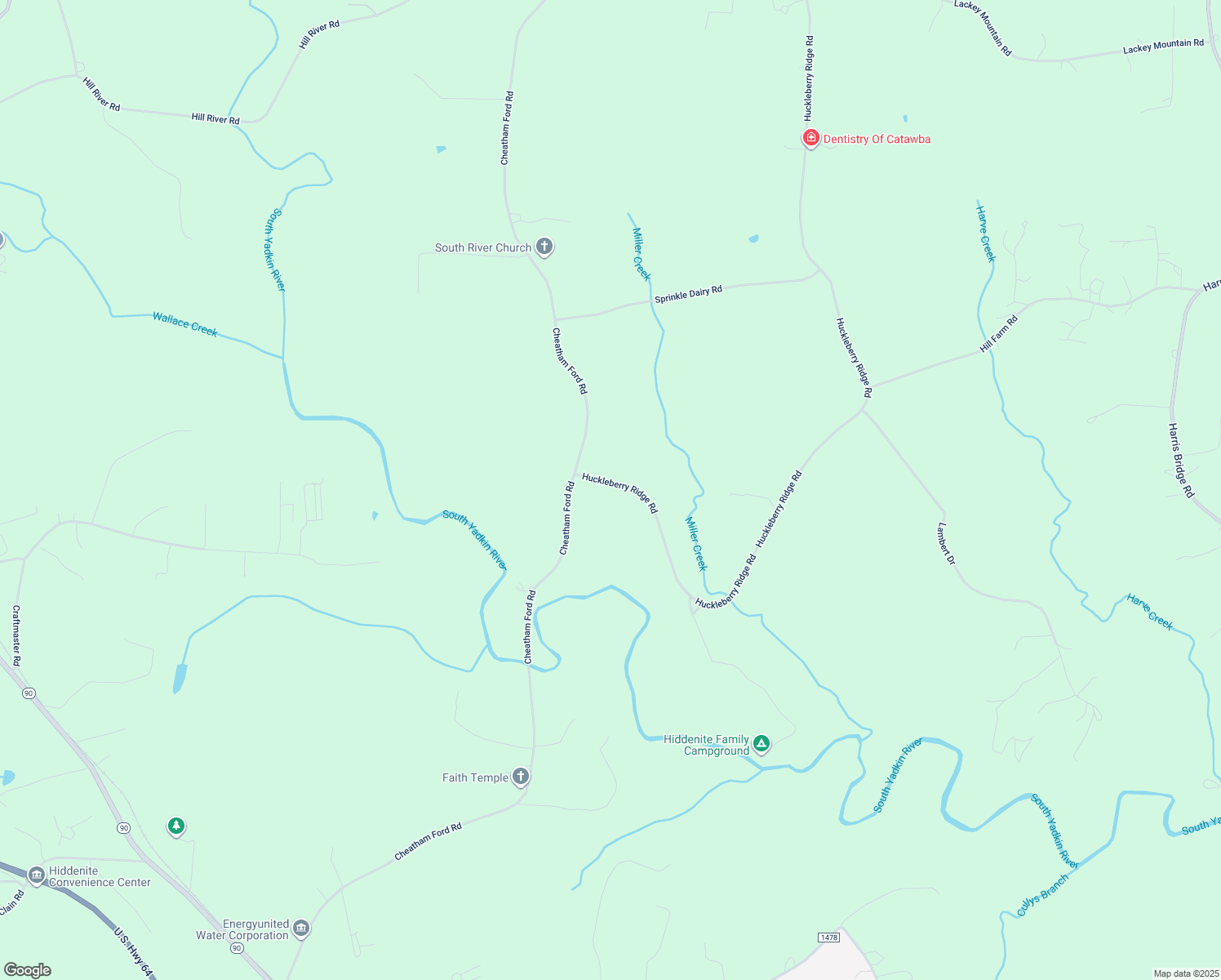 map of restaurants, bars, coffee shops, grocery stores, and more near Harrelson Ridge Road in Alexander County