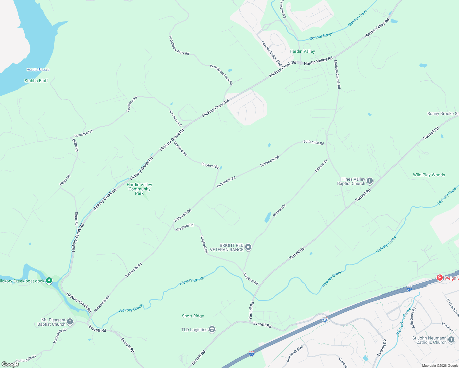 map of restaurants, bars, coffee shops, grocery stores, and more near 12434 Buttermilk Road in Knoxville