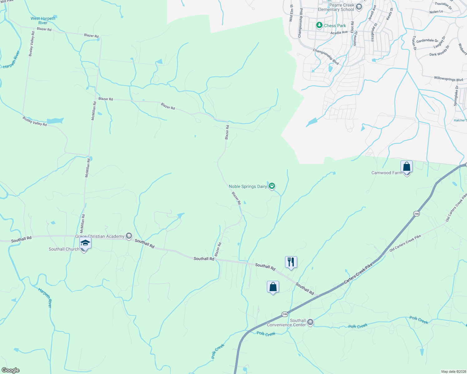 map of restaurants, bars, coffee shops, grocery stores, and more near 3160 Blazer Road in Franklin