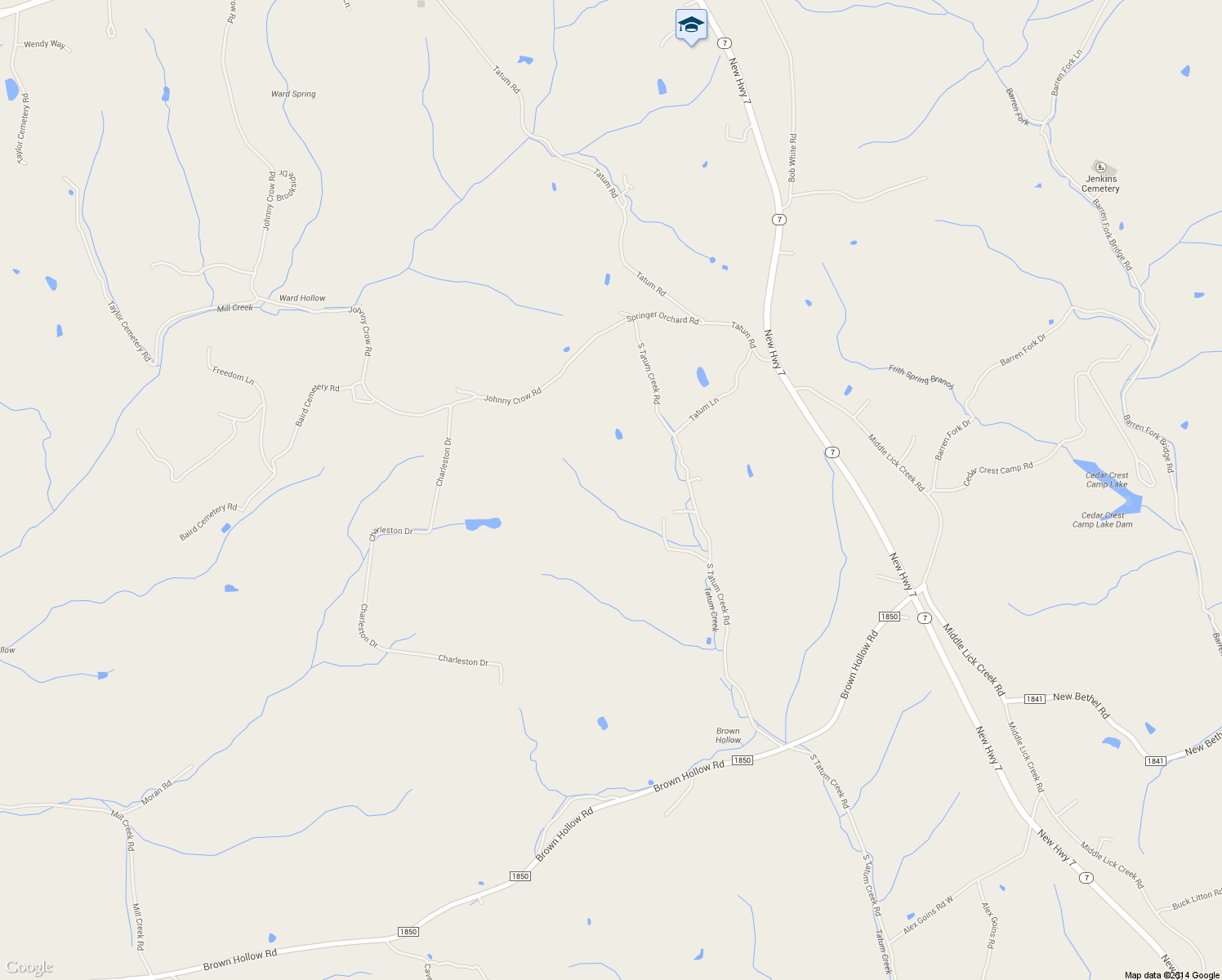 map of restaurants, bars, coffee shops, grocery stores, and more near 8182 South Tatum Creek Road in Lyles