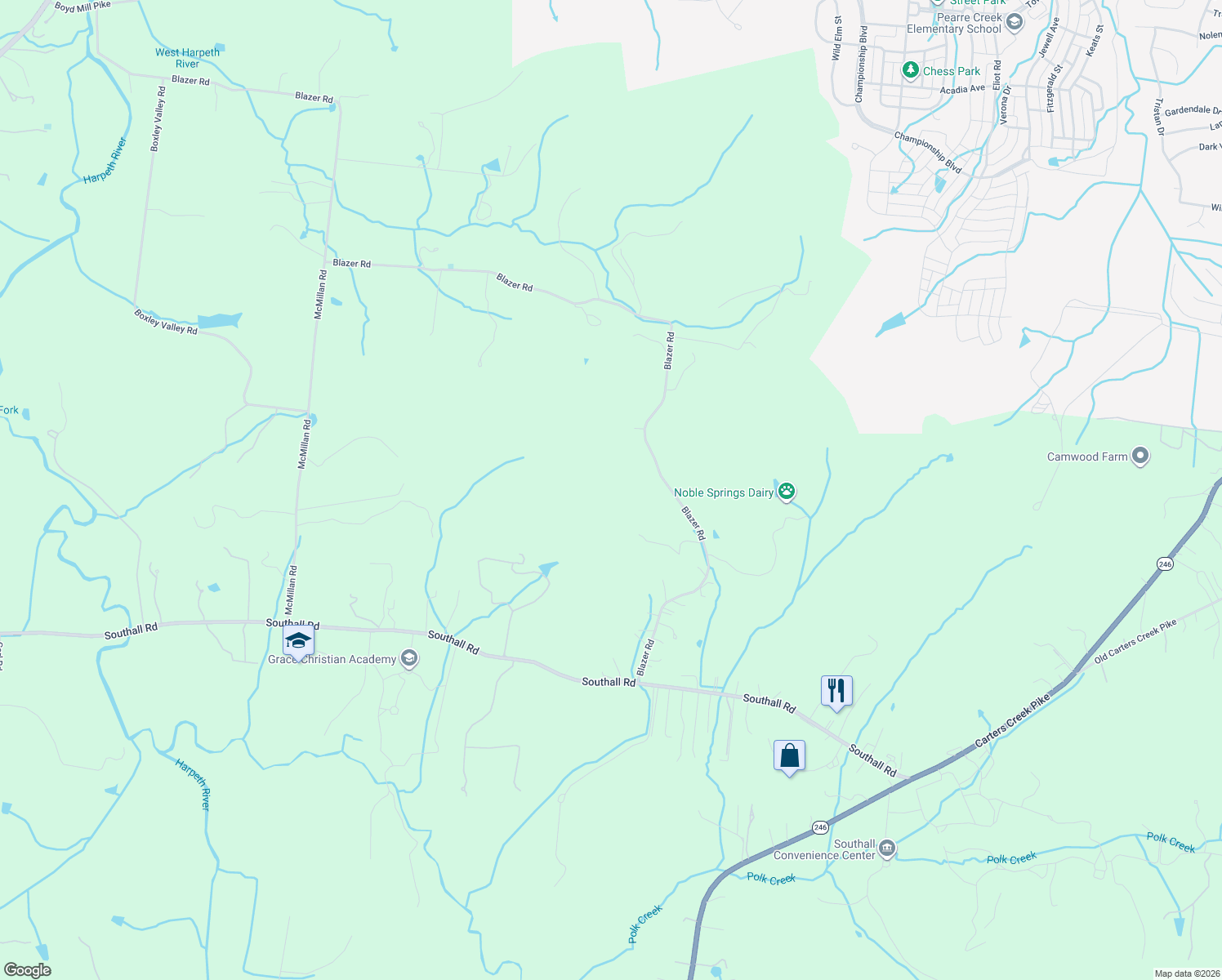 map of restaurants, bars, coffee shops, grocery stores, and more near 3148 Blazer Road in Franklin