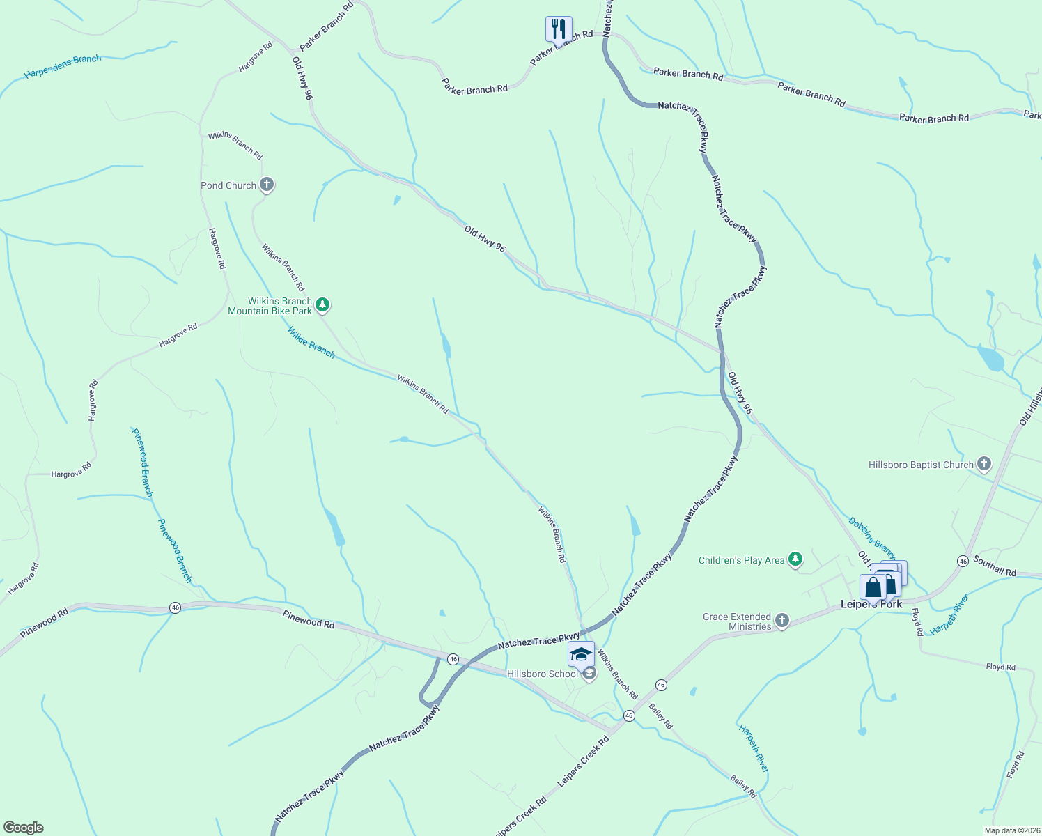 map of restaurants, bars, coffee shops, grocery stores, and more near 5584 Wilkins Branch Road in Franklin