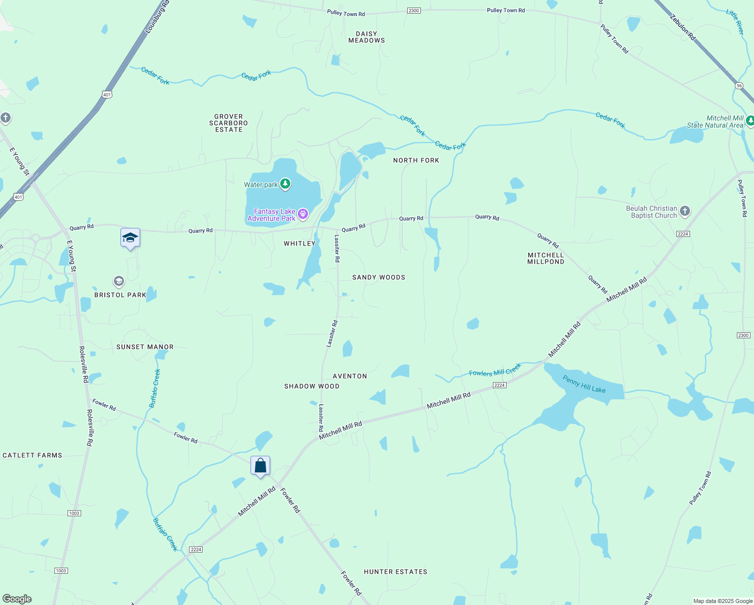map of restaurants, bars, coffee shops, grocery stores, and more near 4408 Sandy Woods Drive in Wake Forest