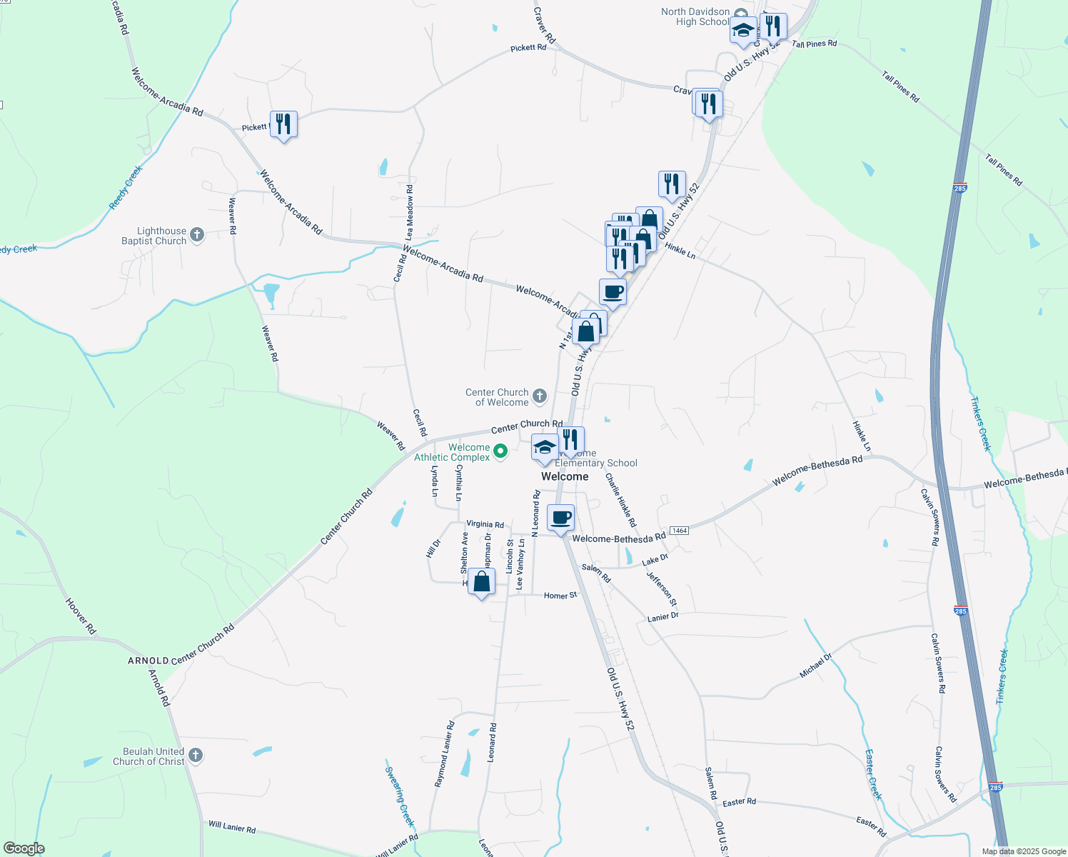 map of restaurants, bars, coffee shops, grocery stores, and more near 219 Center Church Road in Lexington