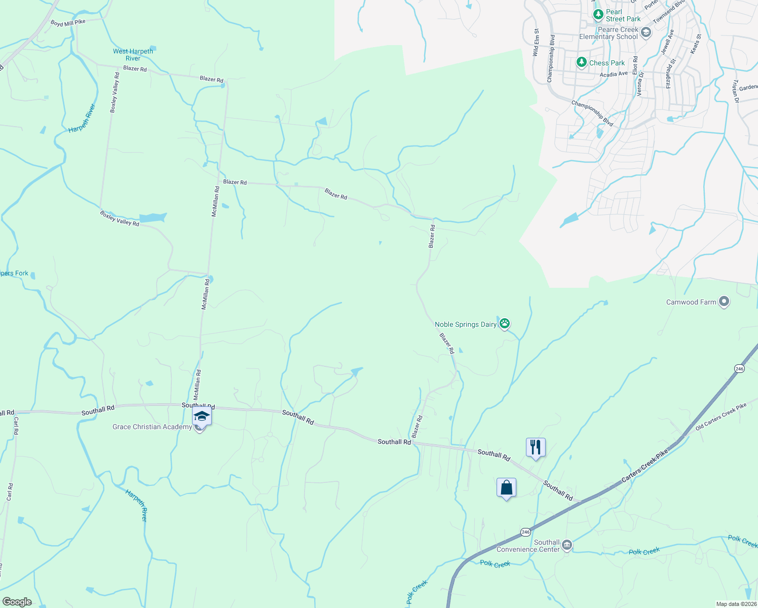 map of restaurants, bars, coffee shops, grocery stores, and more near 3148 Blazer Road in Franklin