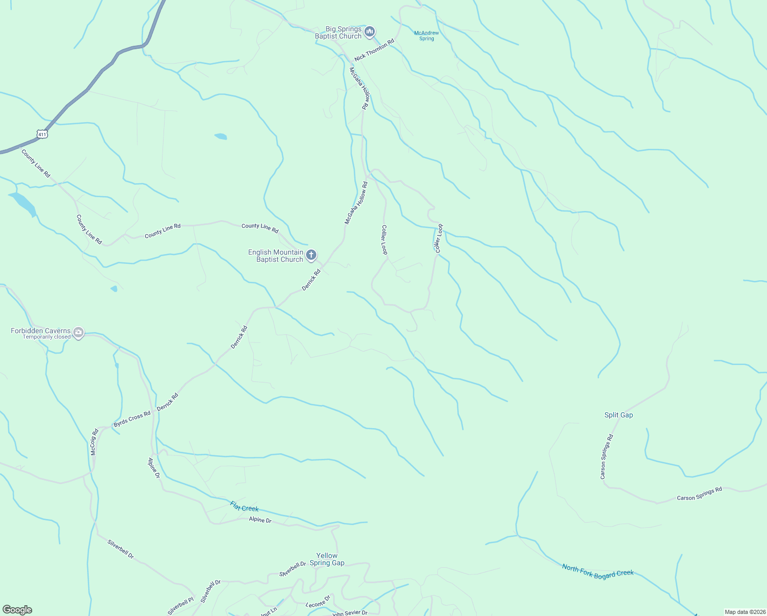map of restaurants, bars, coffee shops, grocery stores, and more near 3696 Collier Loop in Dandridge