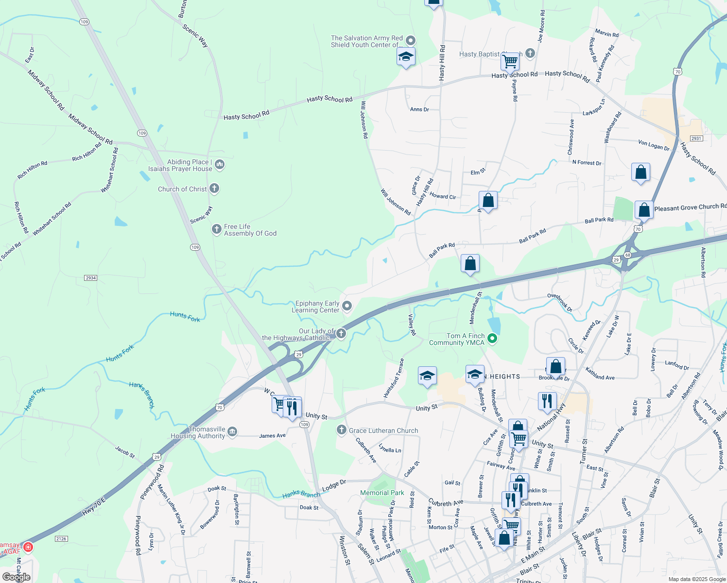 map of restaurants, bars, coffee shops, grocery stores, and more near 1035 Ball Park Rd in Thomasville