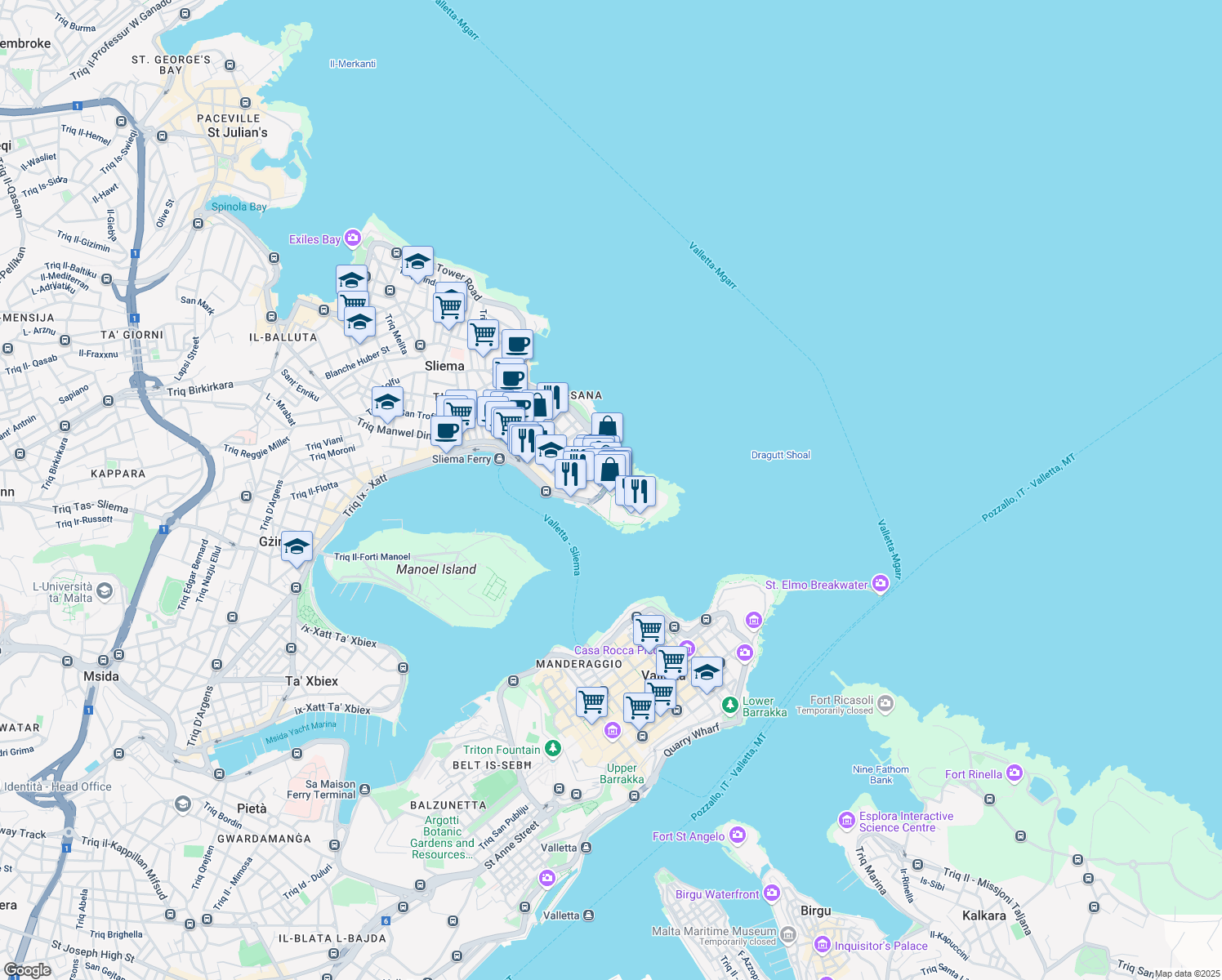 map of restaurants, bars, coffee shops, grocery stores, and more near in Tas-Sliema