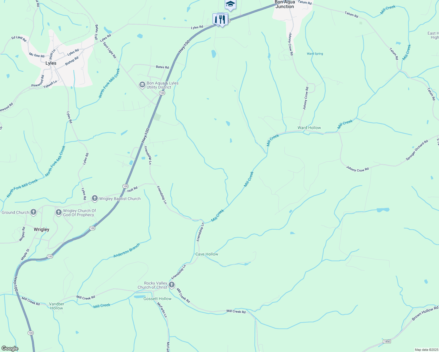 map of restaurants, bars, coffee shops, grocery stores, and more near in Lyles