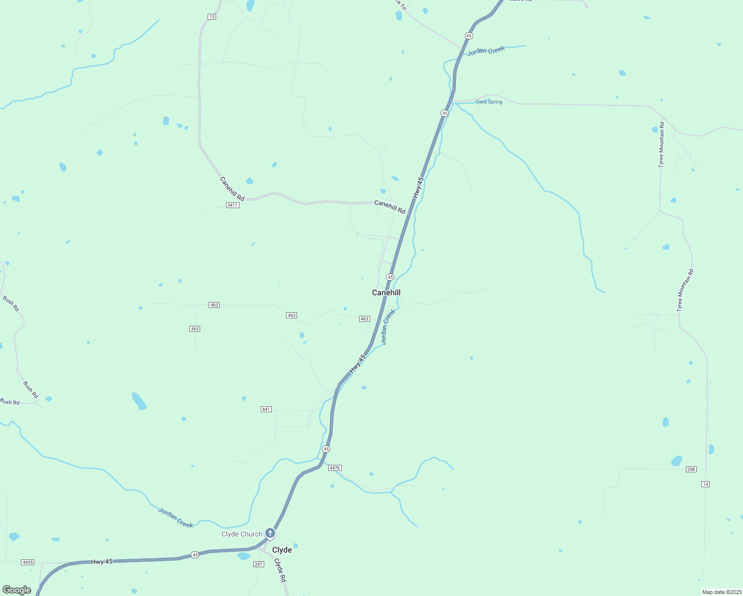 map of restaurants, bars, coffee shops, grocery stores, and more near 14389 College Road in Canehill