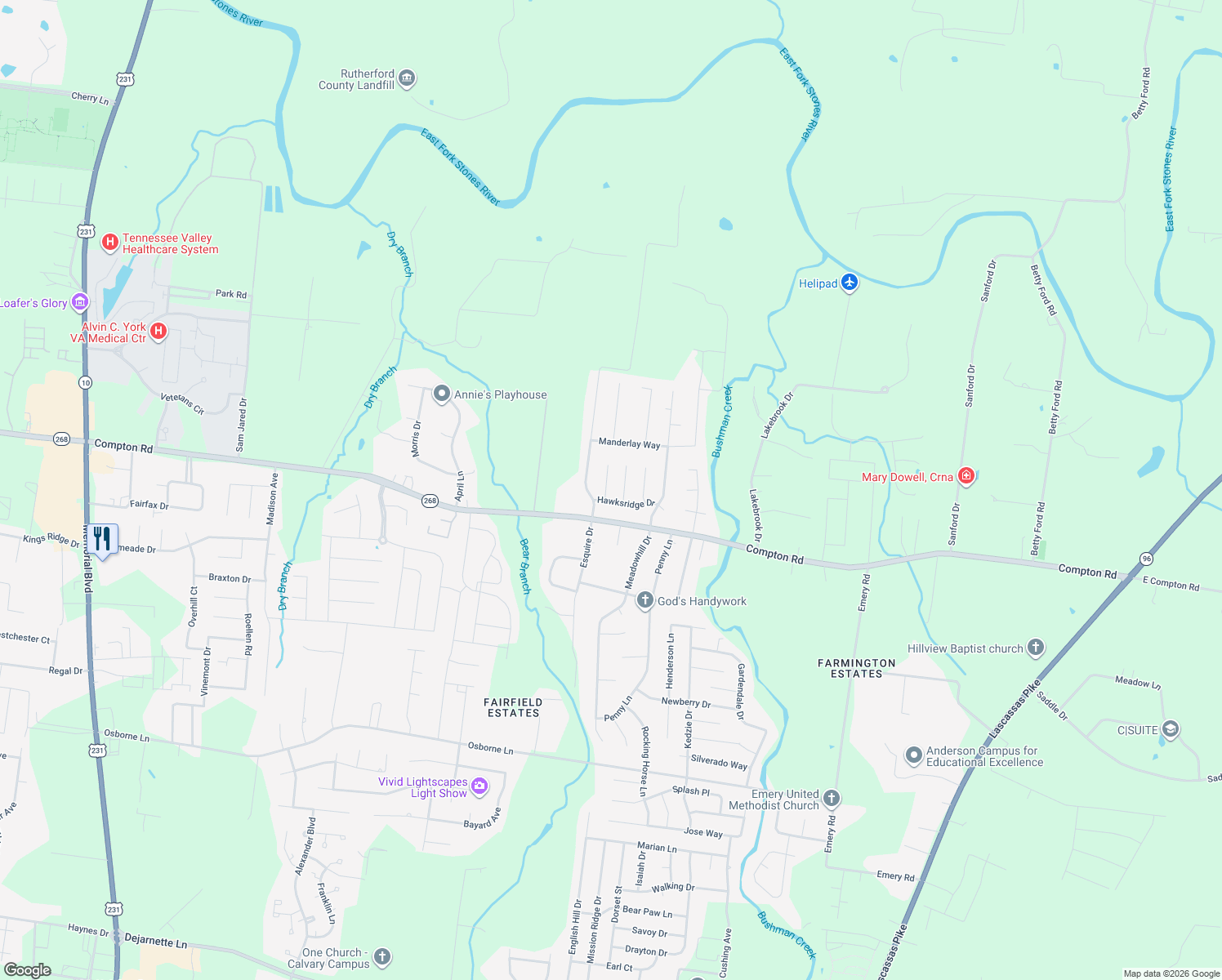 map of restaurants, bars, coffee shops, grocery stores, and more near 3306 Belfort Ct in Murfreesboro