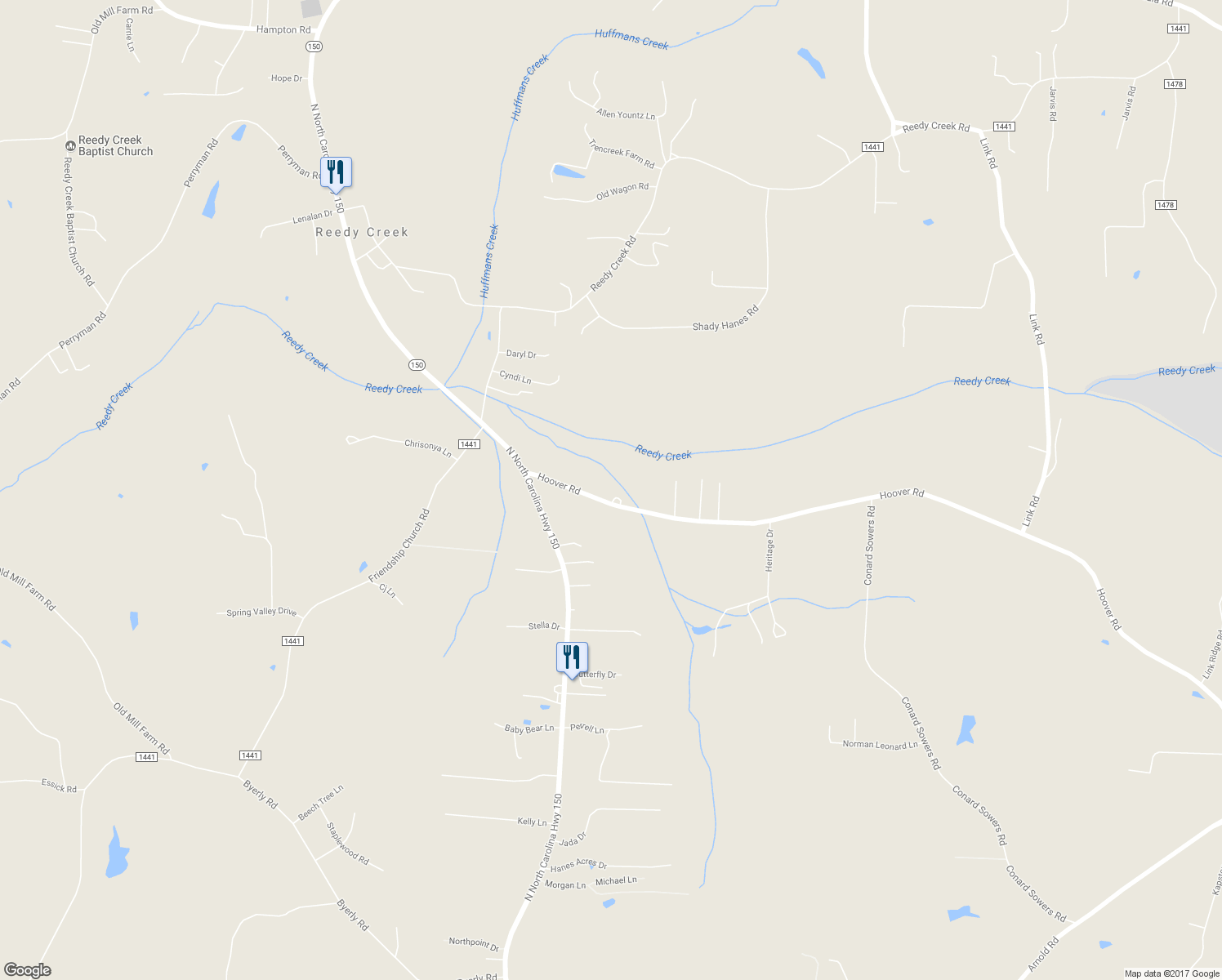map of restaurants, bars, coffee shops, grocery stores, and more near 2542 Hoover Road in Lexington