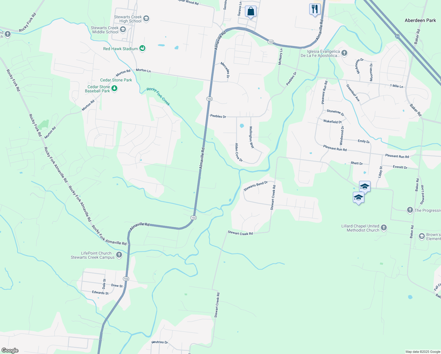 map of restaurants, bars, coffee shops, grocery stores, and more near 3829 Almaville Road in Smyrna
