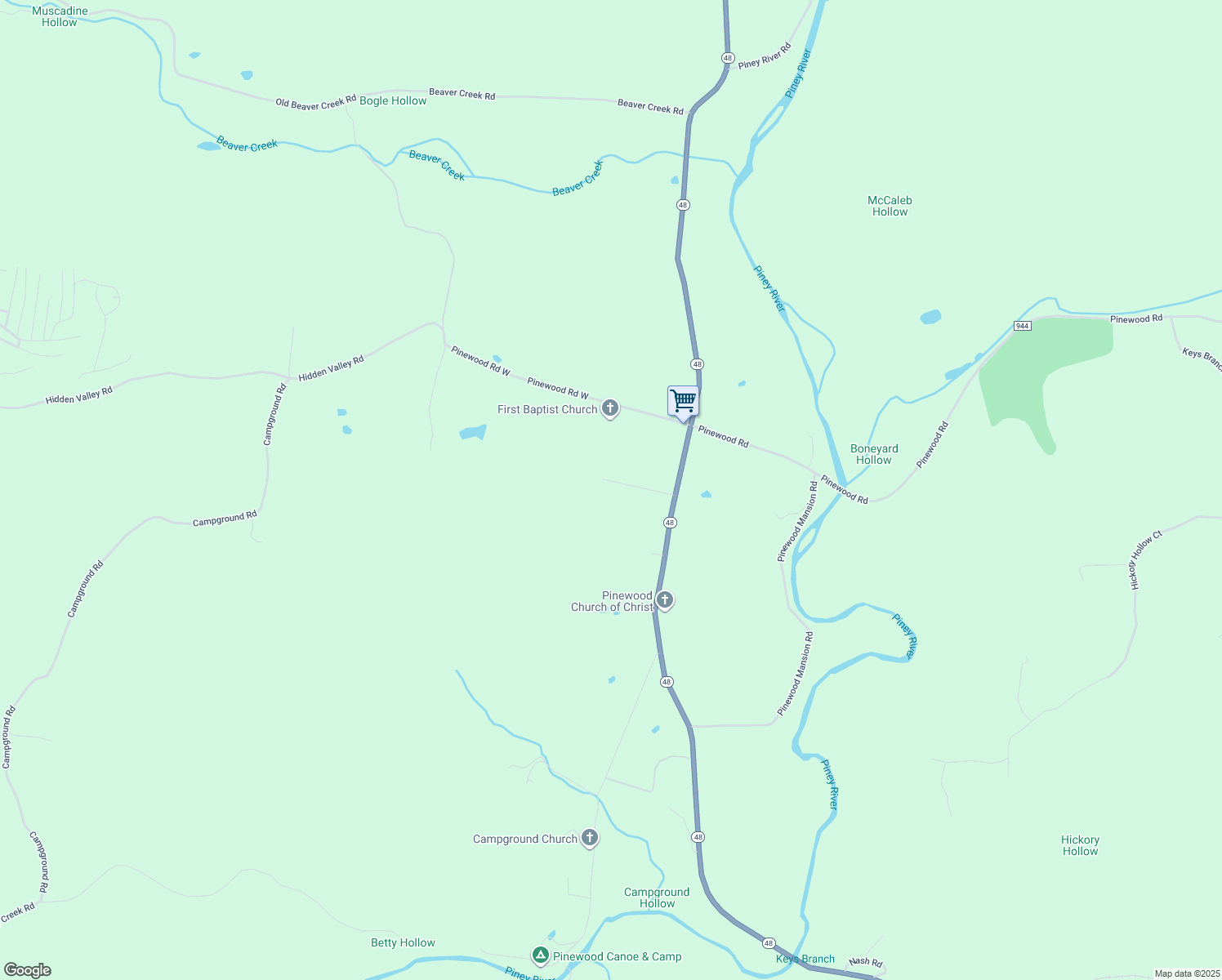 map of restaurants, bars, coffee shops, grocery stores, and more near 7017 Magnolia Lane in Nunnelly