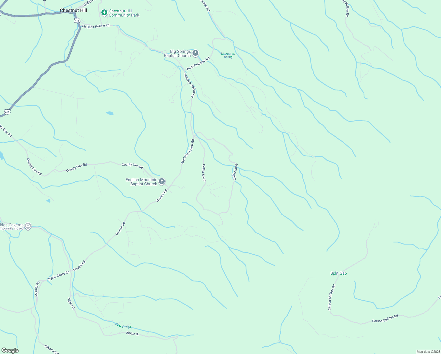 map of restaurants, bars, coffee shops, grocery stores, and more near 3747 Collier Loop in Dandridge