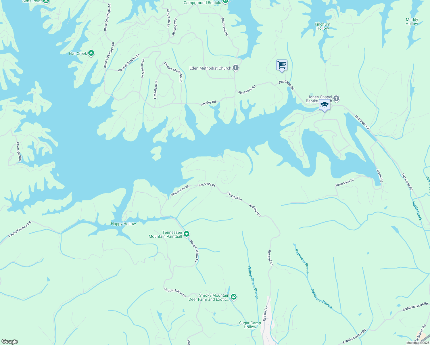 map of restaurants, bars, coffee shops, grocery stores, and more near 795 Red Bud Lane in Sevierville