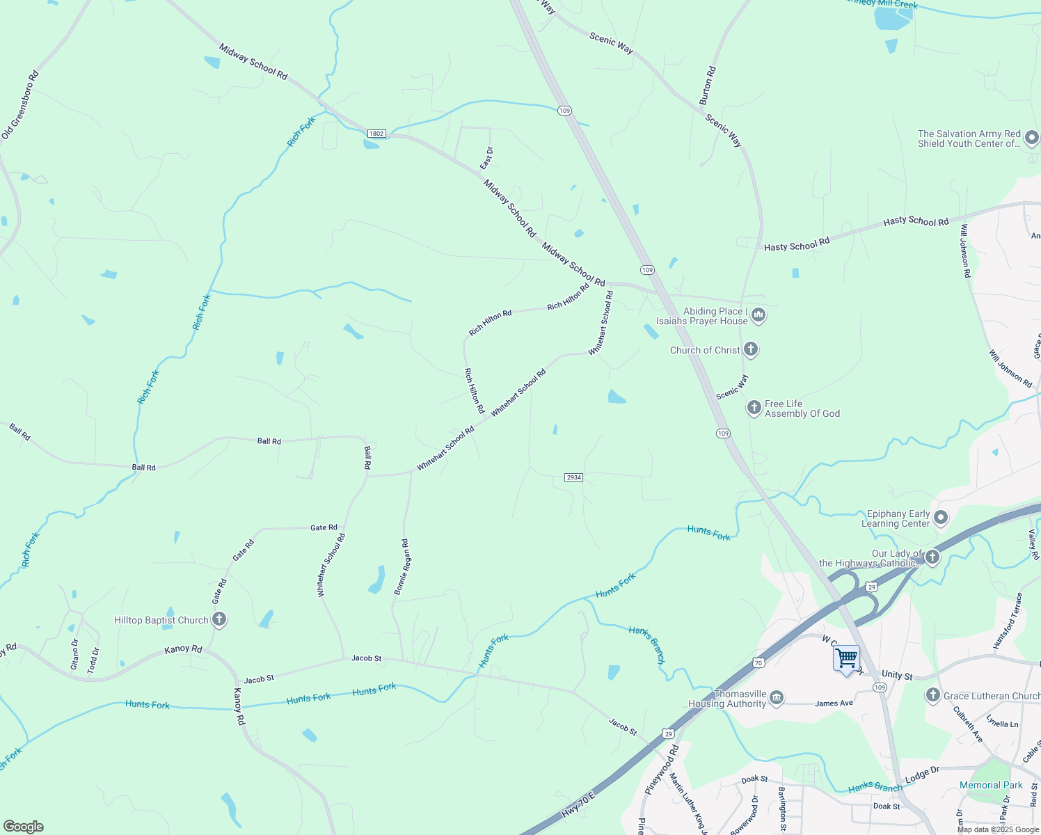 map of restaurants, bars, coffee shops, grocery stores, and more near 216 Bowers Road in Thomasville