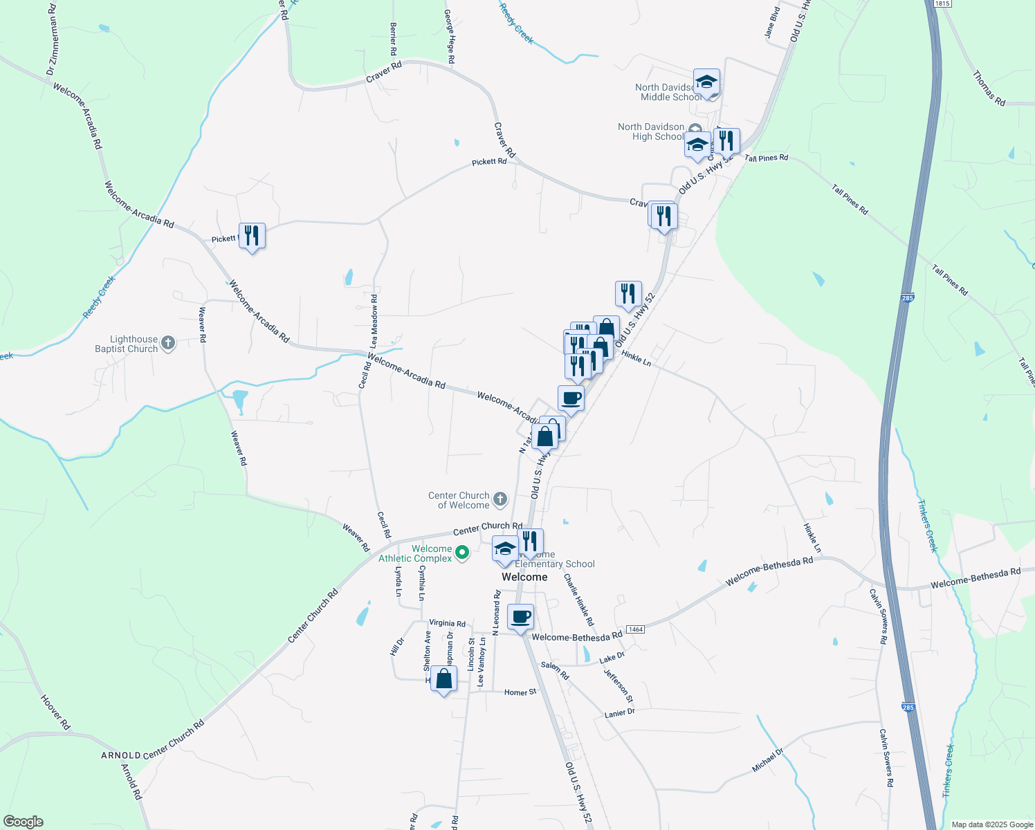 map of restaurants, bars, coffee shops, grocery stores, and more near 251 Welcome-Arcadia Road in Lexington