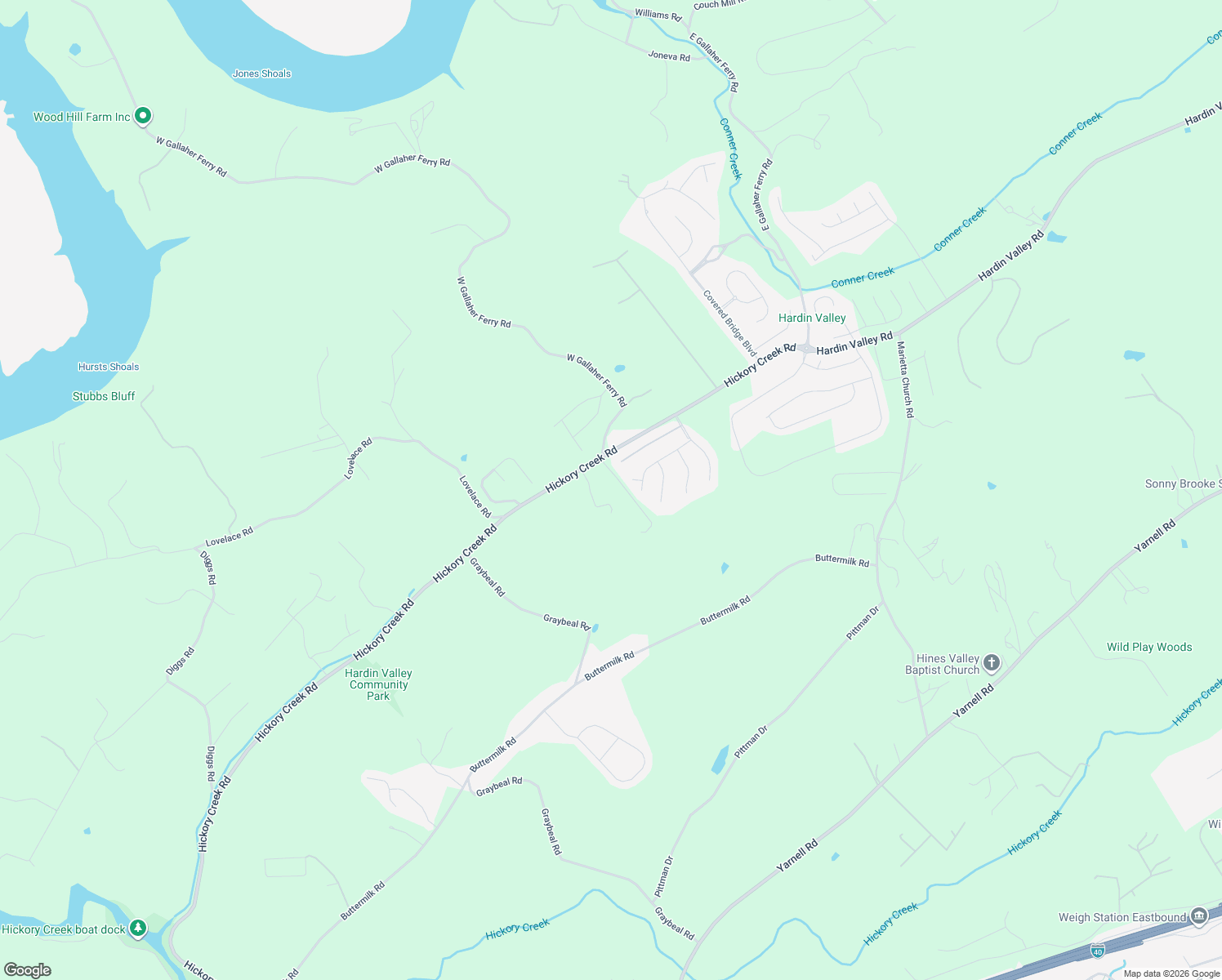 map of restaurants, bars, coffee shops, grocery stores, and more near 12404 Hickory Creek Road in Knoxville