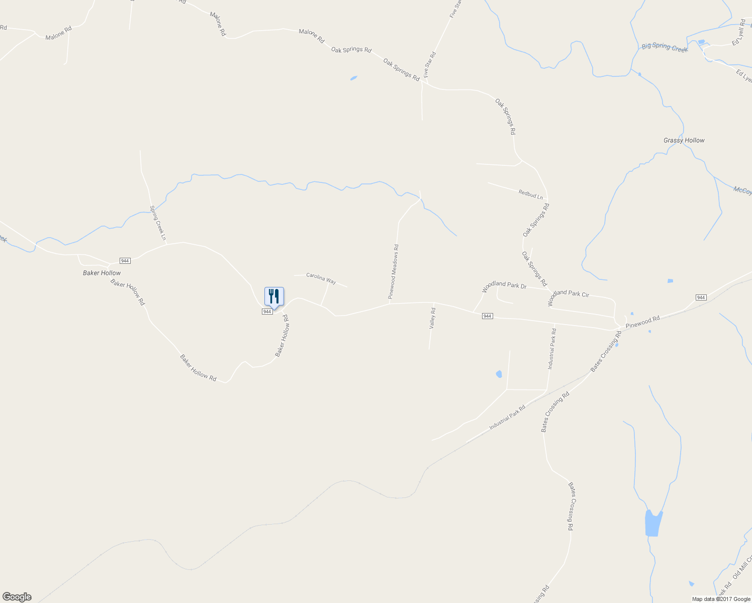 map of restaurants, bars, coffee shops, grocery stores, and more near 7796 Pinewood Road in Nunnelly