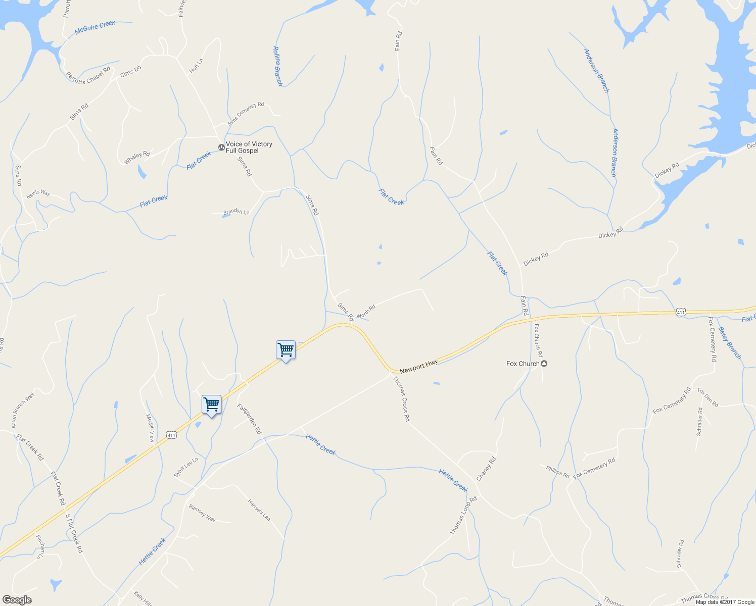 map of restaurants, bars, coffee shops, grocery stores, and more near 3468 Newport Highway in Sevierville