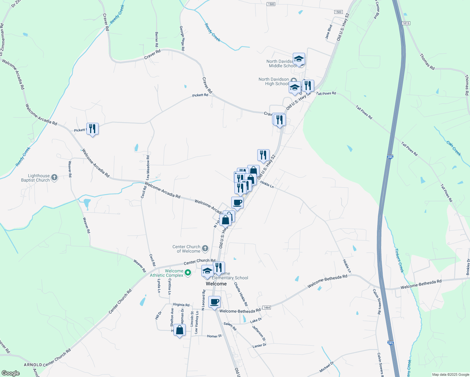 map of restaurants, bars, coffee shops, grocery stores, and more near Candlewood Drive in Lexington