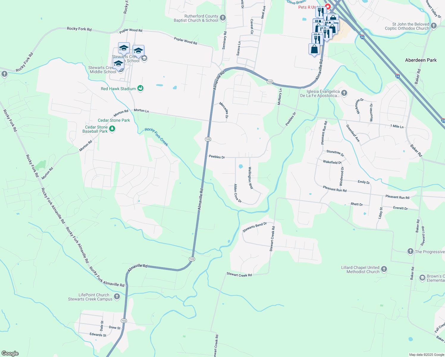 map of restaurants, bars, coffee shops, grocery stores, and more near 415 Asa Court in Smyrna