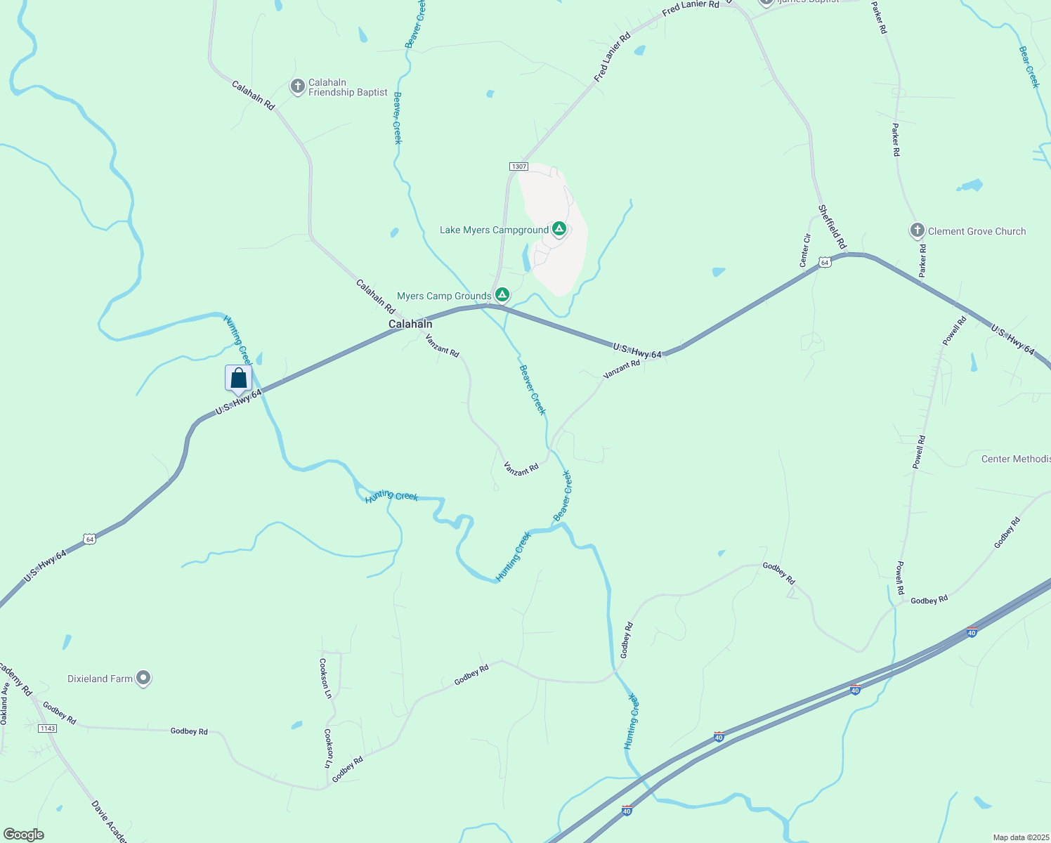 map of restaurants, bars, coffee shops, grocery stores, and more near 413 Vanzant Road in Mocksville