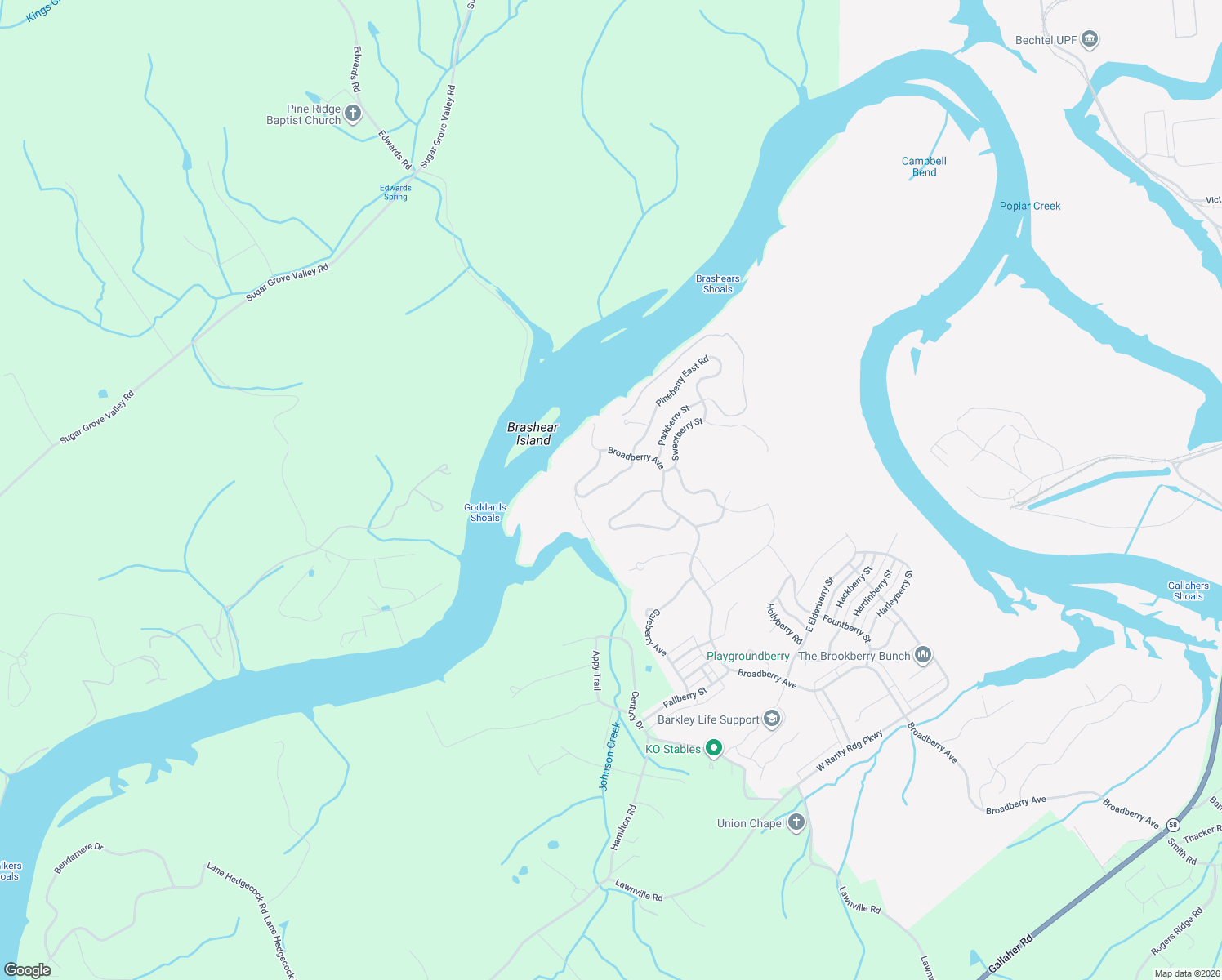 map of restaurants, bars, coffee shops, grocery stores, and more near 107 Pineberry West Road in Oak Ridge