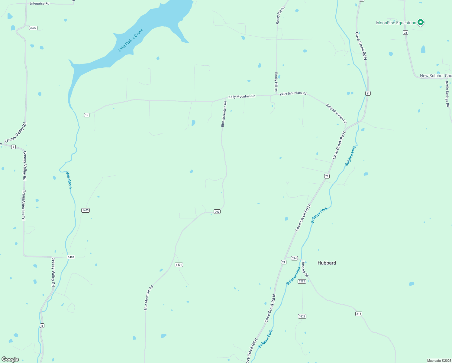map of restaurants, bars, coffee shops, grocery stores, and more near 13886 Blue Mountain Road in Prairie Grove