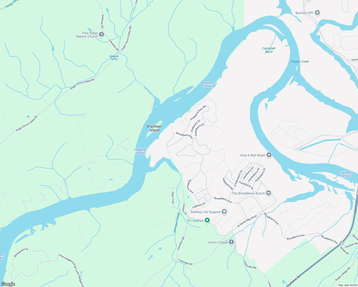 map of restaurants, bars, coffee shops, grocery stores, and more near 107 Pineberry West Road in Oak Ridge