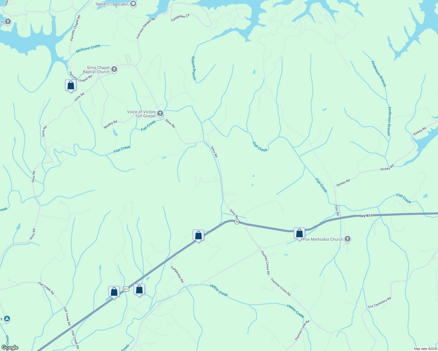map of restaurants, bars, coffee shops, grocery stores, and more near 3697 Sims Road in Sevierville
