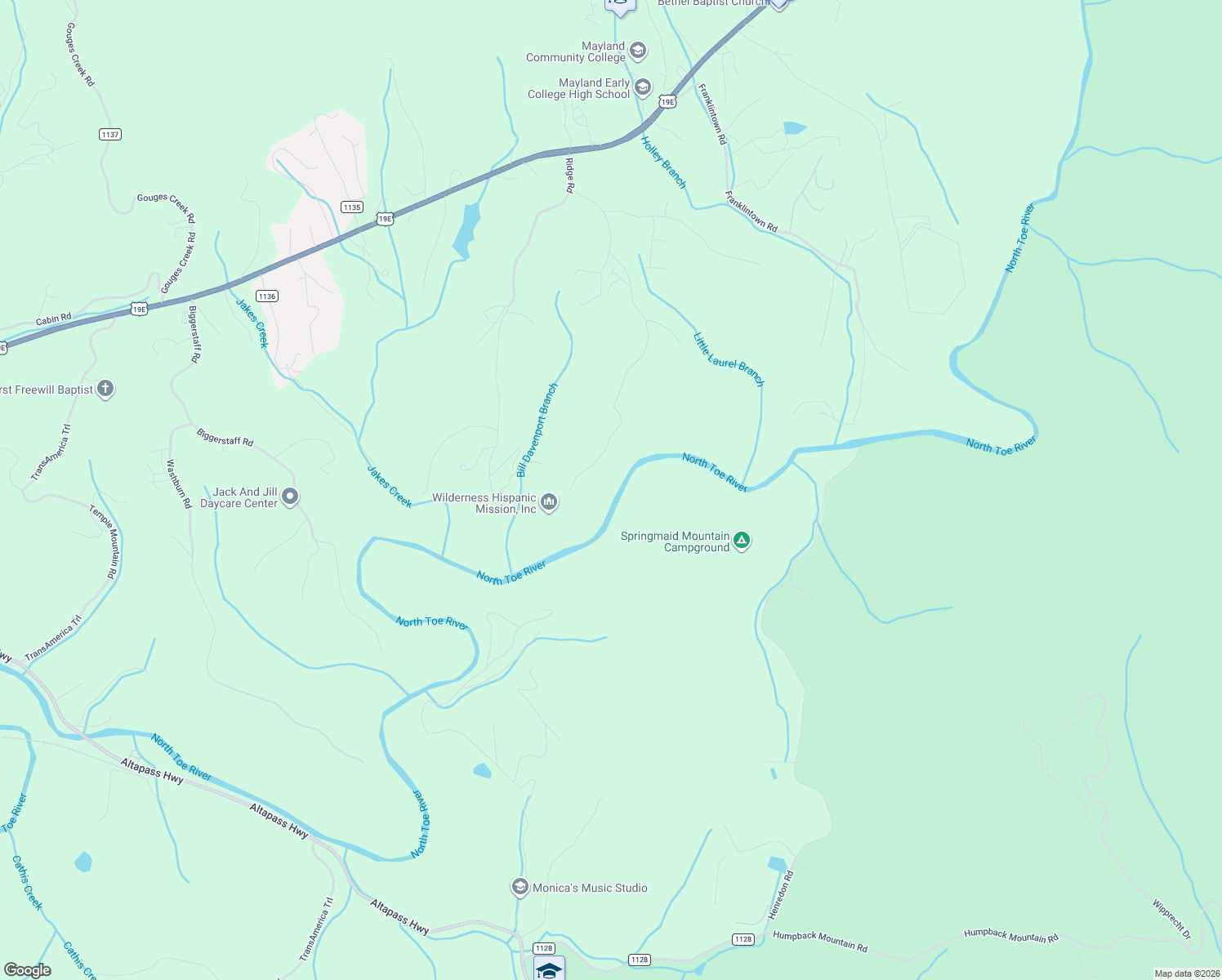 map of restaurants, bars, coffee shops, grocery stores, and more near 1057 Vaughn Road in Spruce Pine